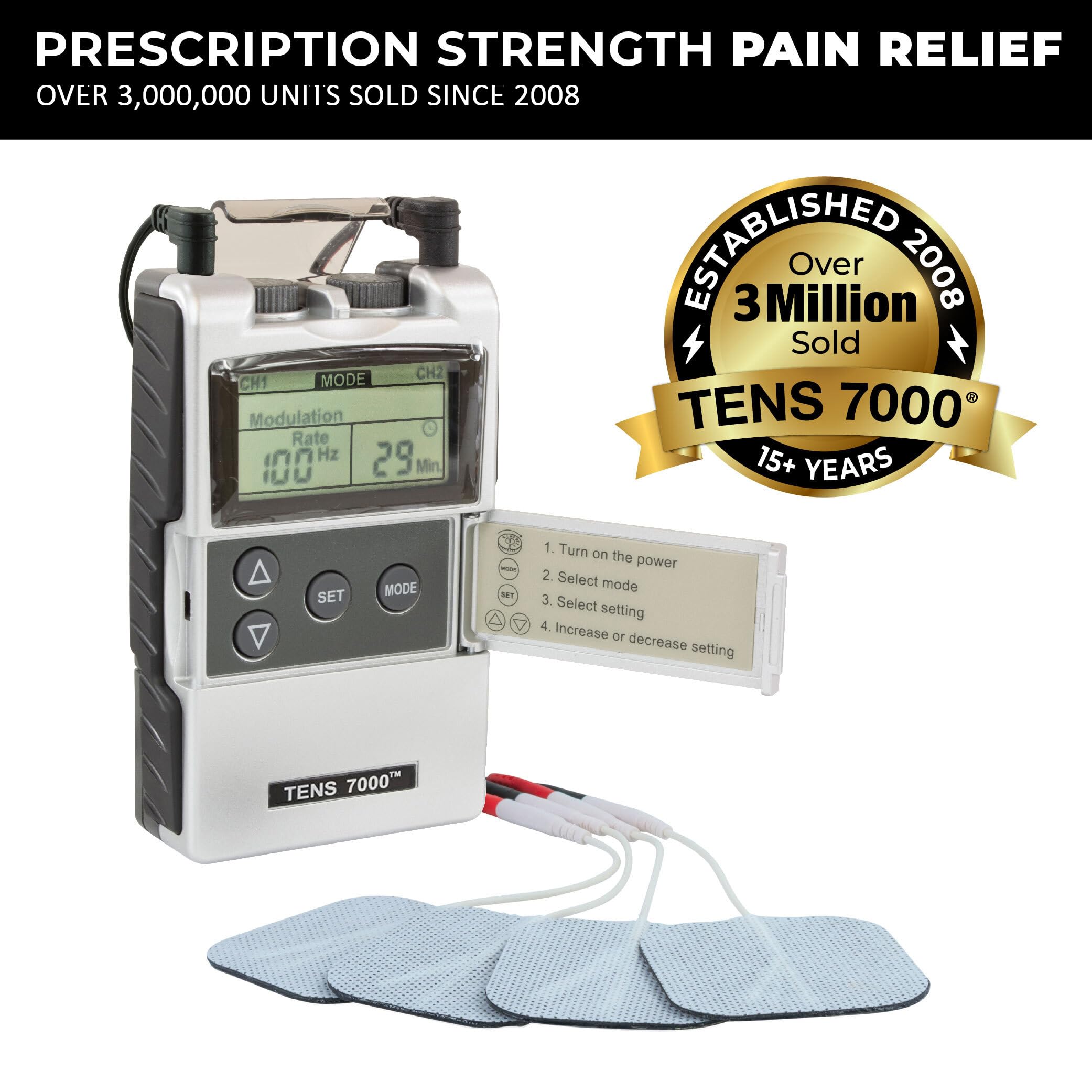 TENS 7000 Digital TENS Unit with Accessories - Muscle Stimulator Machine for Back Pain Relief, Sciatica, Neck, Nerve, Shoulder, Hip, Elbow, Muscle Pain Relief