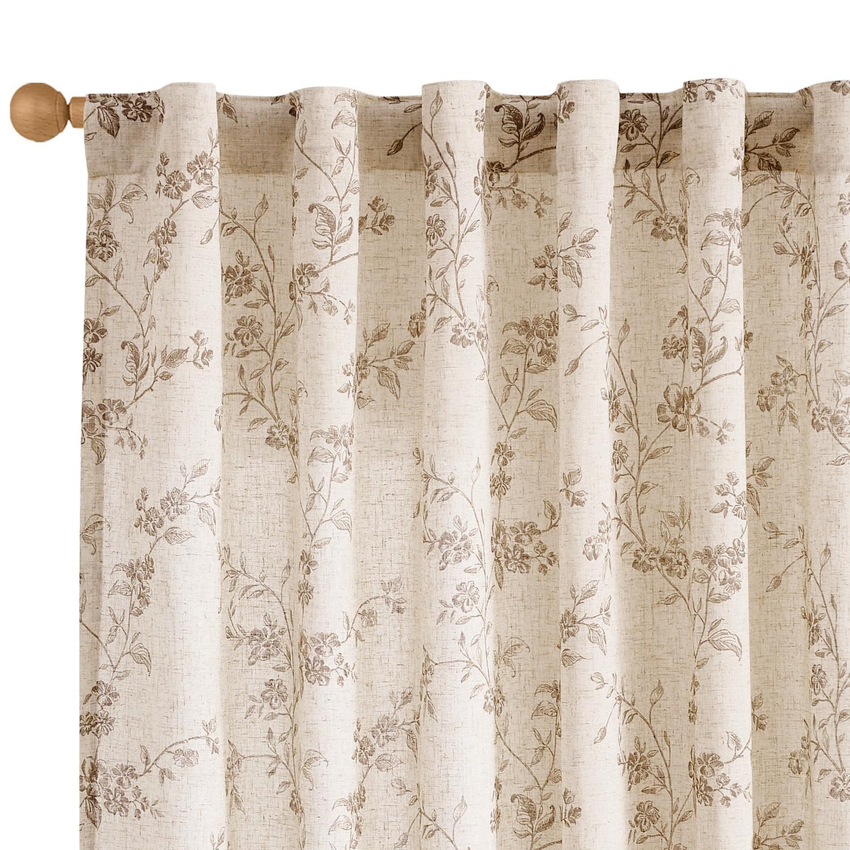 Lazzzy Taupe Vintage Floral Linen Curtains Farmhouse 50W X - Lazzzy Official Imagery - 1
