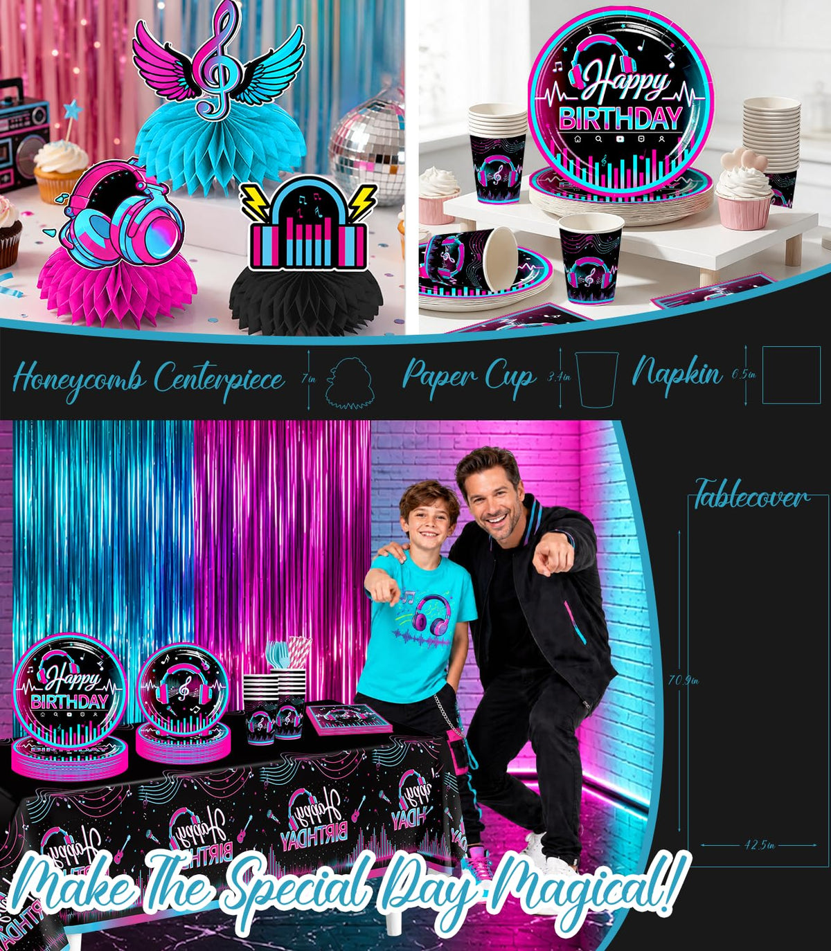 303pcs Music Birthday Decorations All in One Set Serves 25 - cocomigo Official Imagery - 6