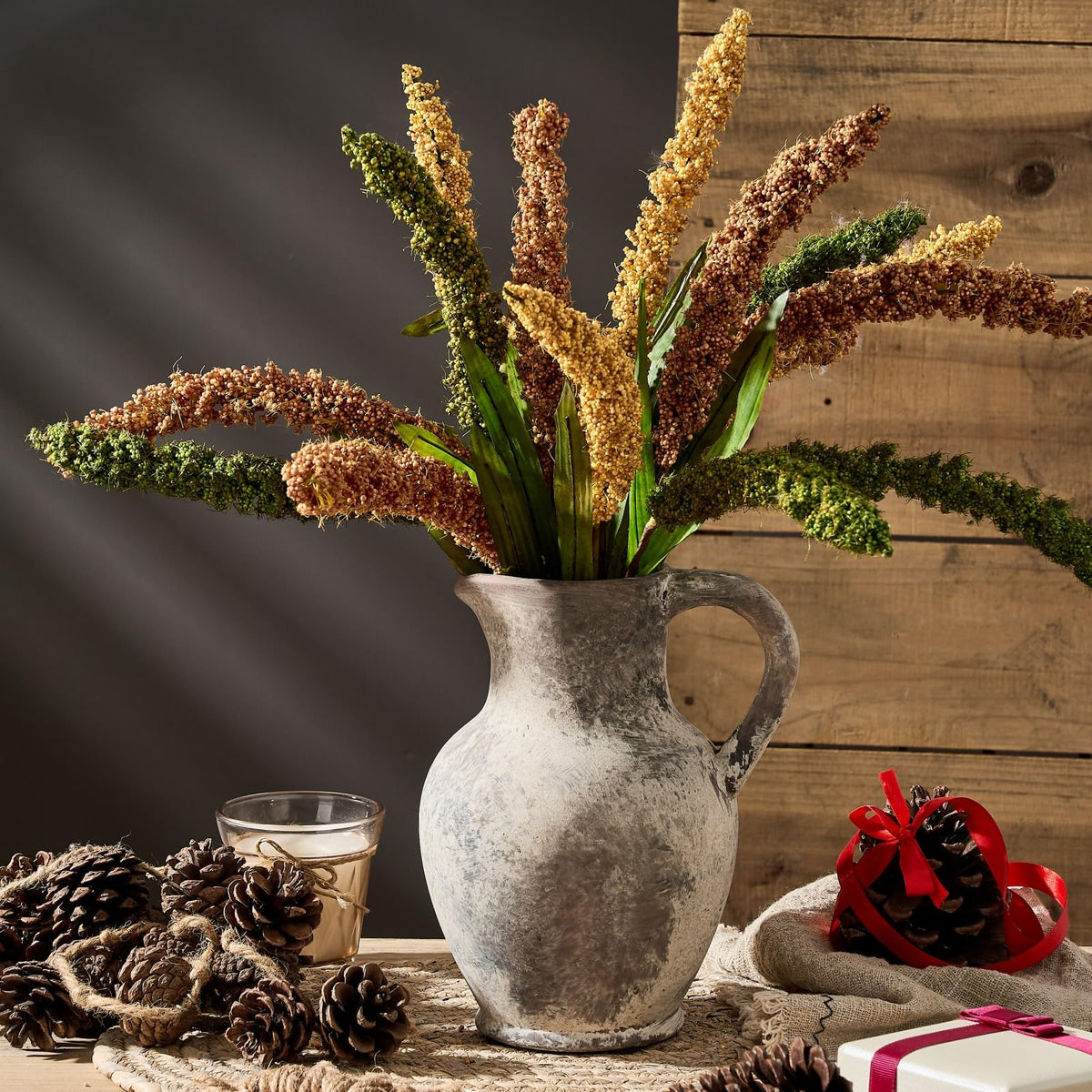 SIDUCAL Ceramic Rustic Farmhouse Vase with Handle Terracotta - SIDUCAL Official Imagery - 5
