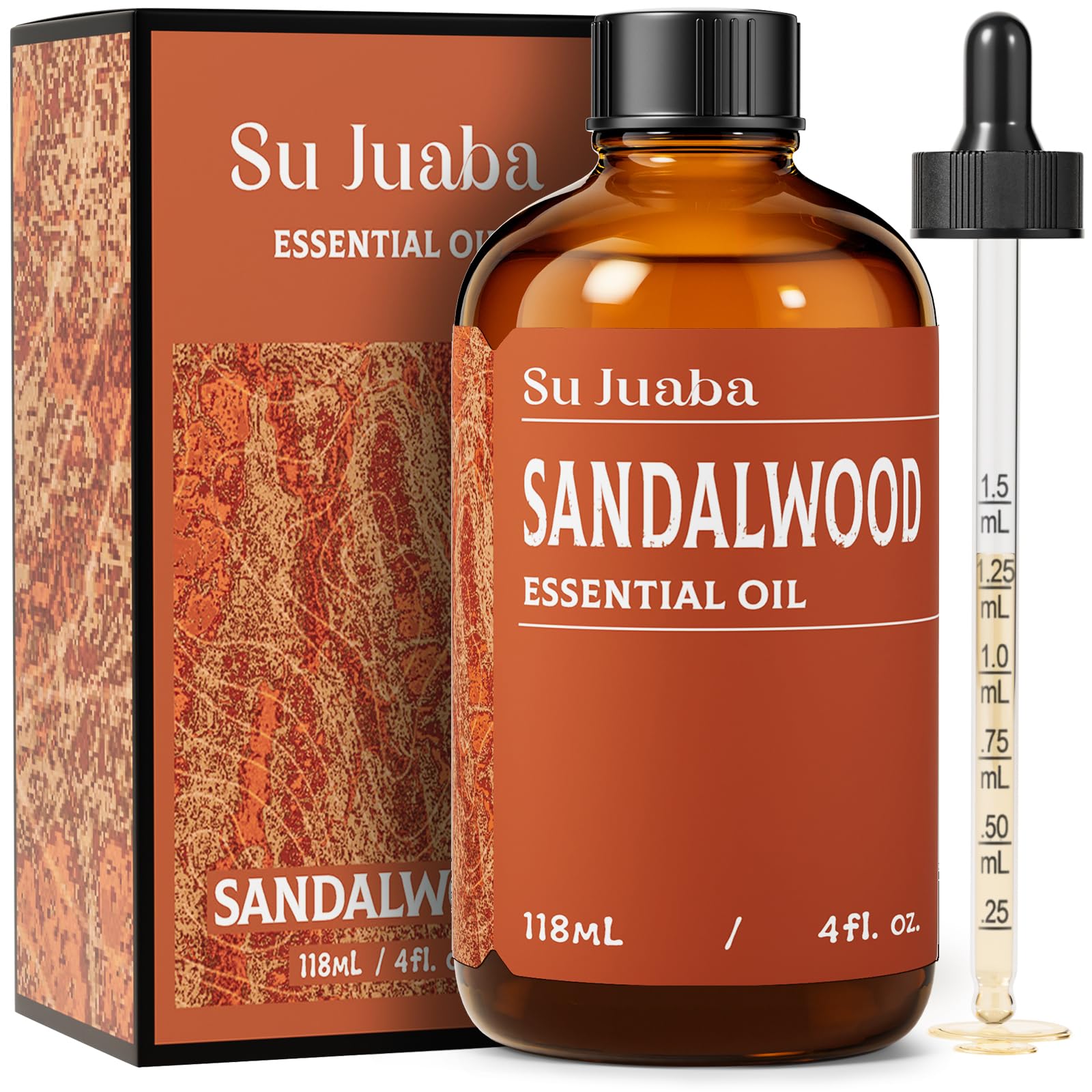 SU JUABA Sandalwood Essential Oil for Diffuser, Skin & Body, DIY - Product Imagery