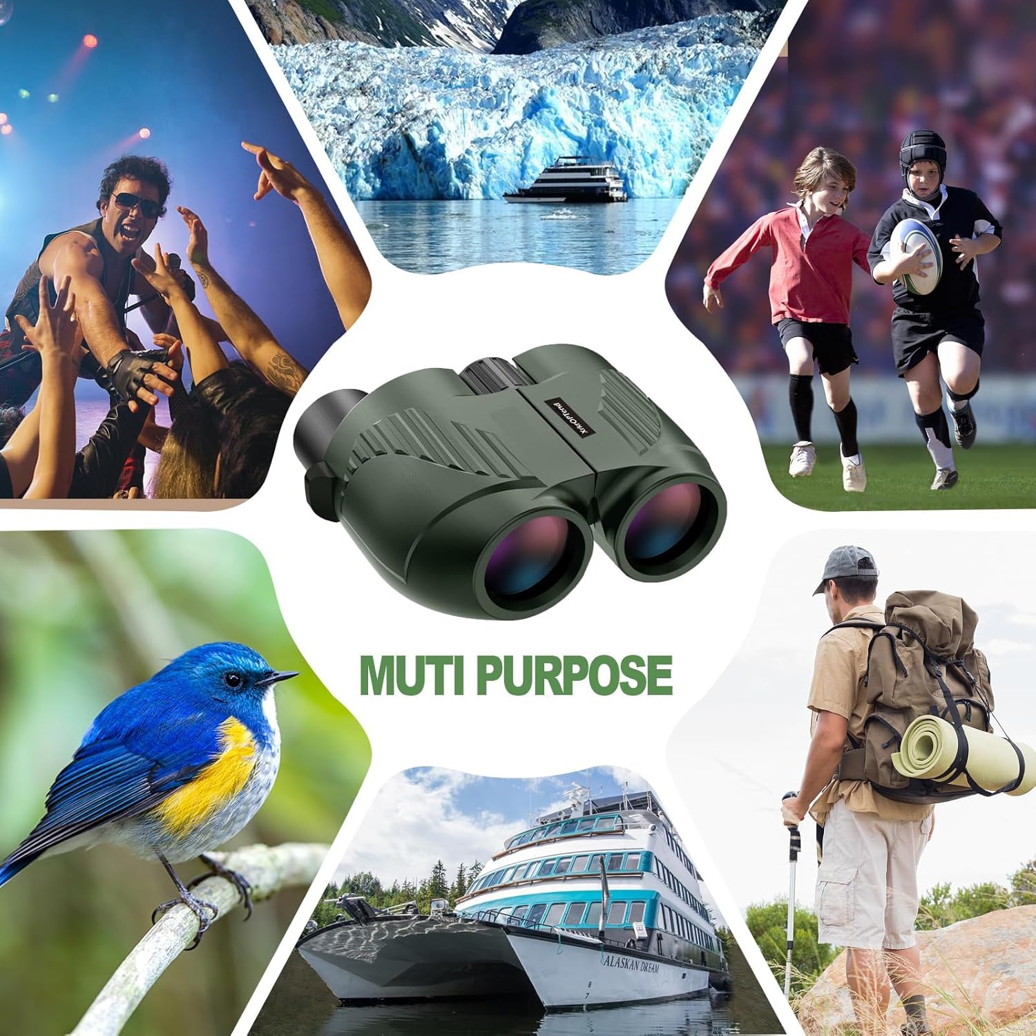 XrKrOPTend 20x25 compact binoculars with strap, small lightweight binoculars for kids and adults, sharp clear view