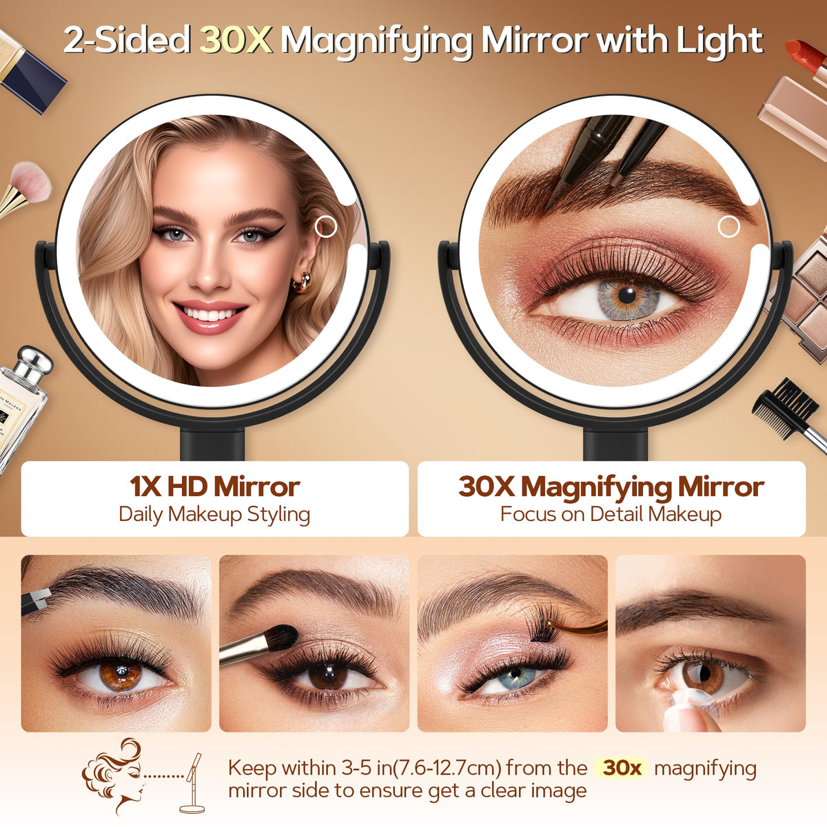 Makeup Mirror Double Sided Lighted Magnifying Mirror 30X - B Beauty Planet Official Imagery - 5