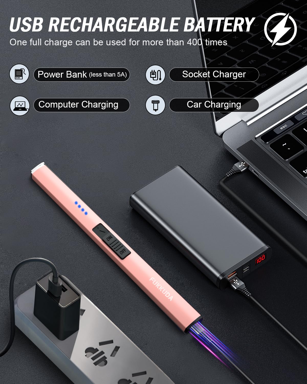 FUKKUDA Electric Candle Lighter with Safety Switch - USB Recharge by fukkuda - Angle View 6