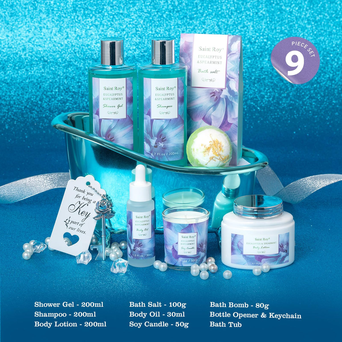 Bath and Body Basket Set EUCALYPTUS Mint Spa Gift Basket for - Saint Roy Official Imagery - 3