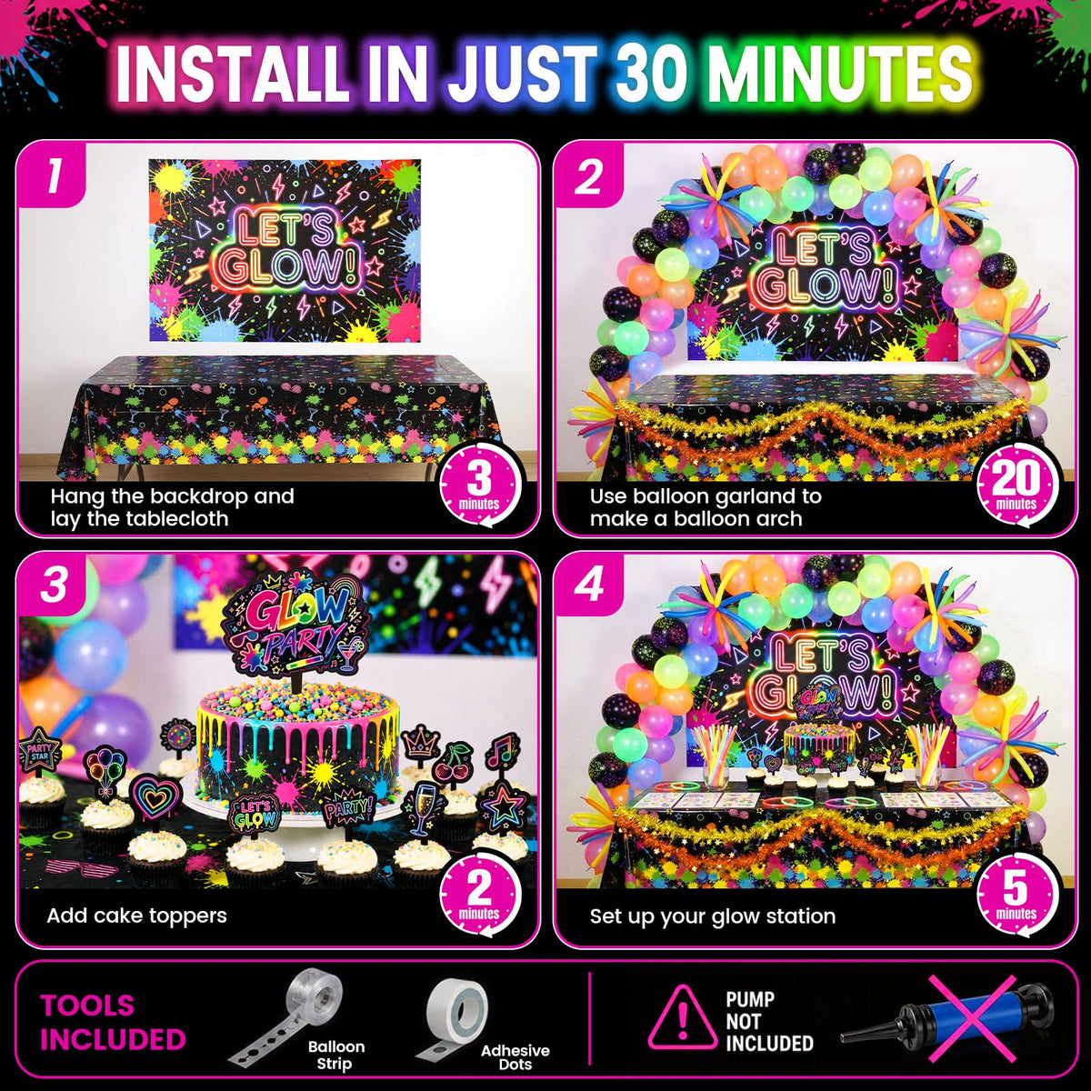 LovesTown 192PCS Glow in The Dark Party Decorations Kit with - LovesTown Official Imagery - 7