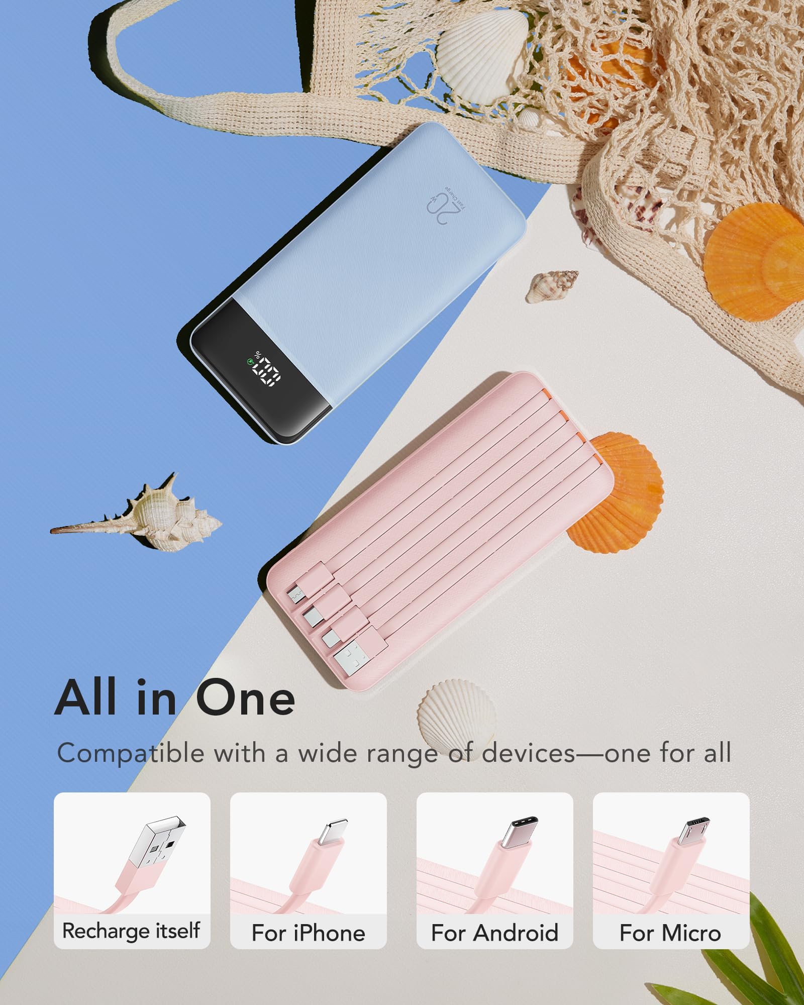 charmast Portable Charger Built in Cables 20000mAh Power - charmast Official Imagery - 3