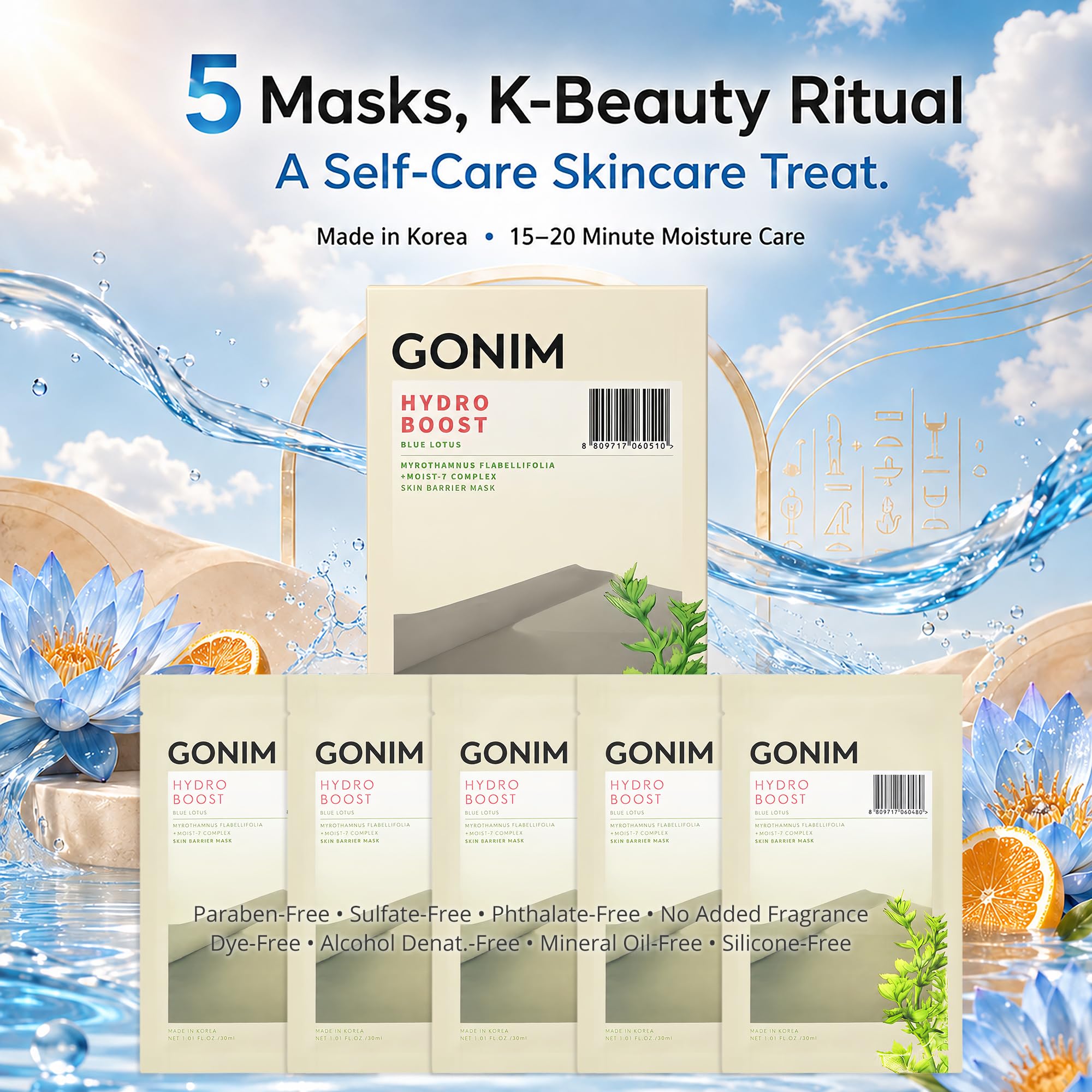 Korean Face Mask, Hydrating Face Mask with Hyaluronic Acid, - GONIM