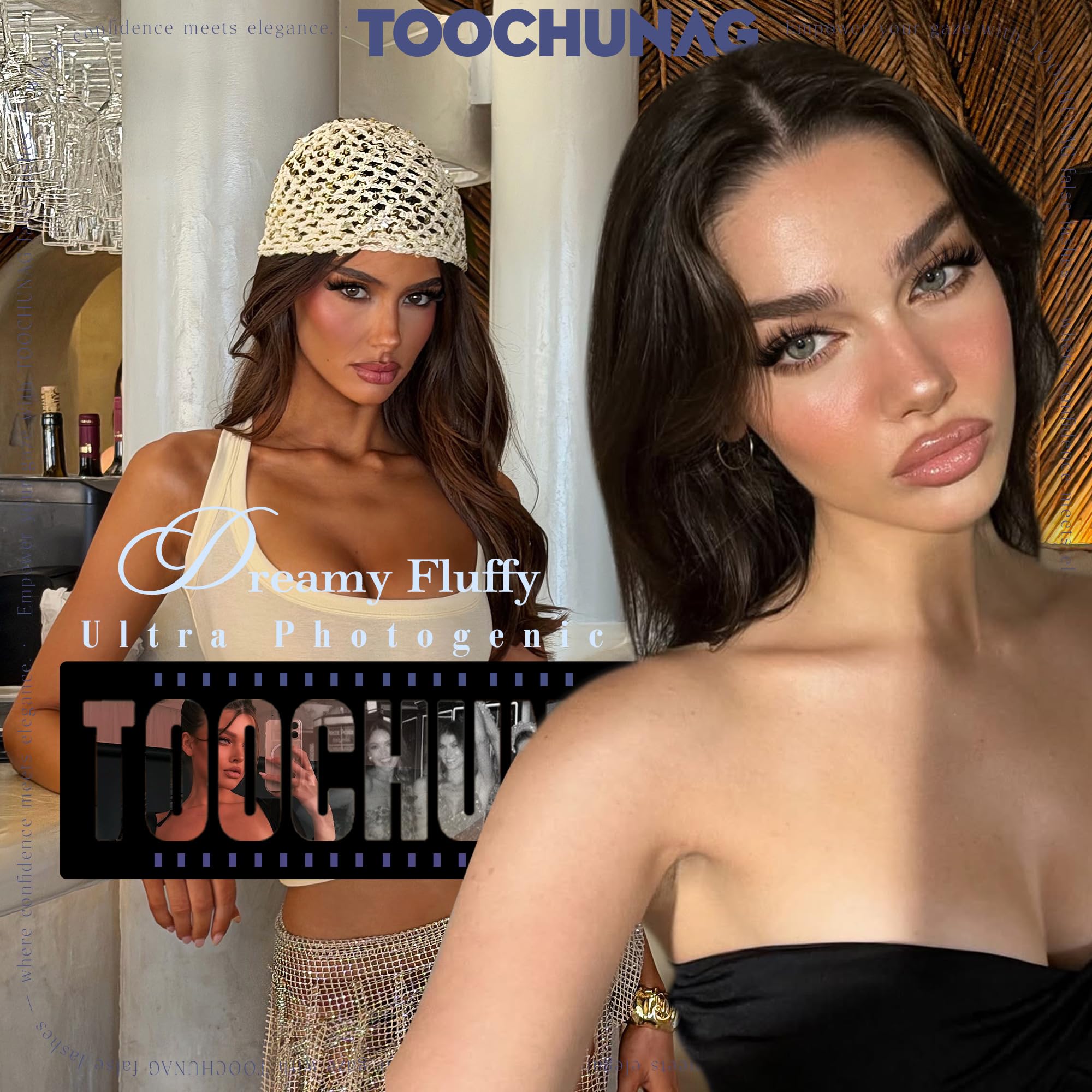 TOOCHUNAG Fluffy Wispy Lash Clusters in D curl, mixed 10-16mm, false eyelash extensions showing soft, natural-looking lash clusters.