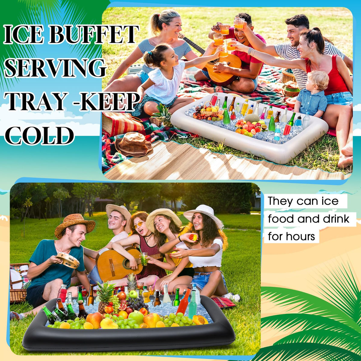 5 Pcs Inflatable Serving Bar Kit Ice Tray Cooler Black White - Leitee Official Imagery - 5