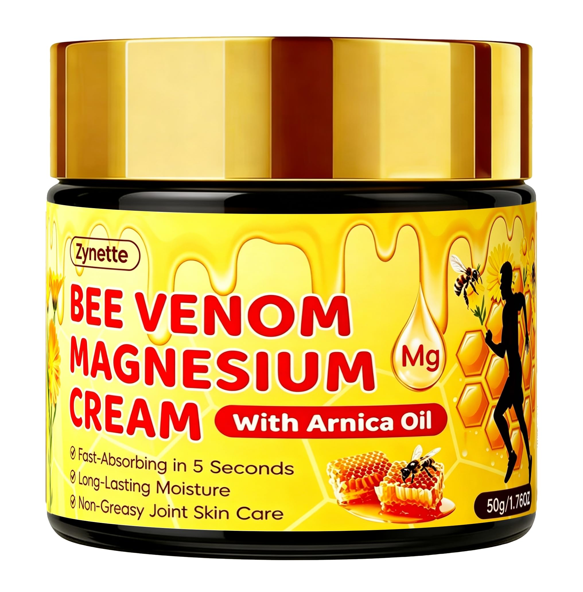 Zynette Bee Venom Magnesium Cream with Arnica Oil Collagen Retinol Anti-aging Moisturizing Cream Deep Hydration Firming Lifting Brighten Smooth Facial Tightening Cream for Joint Skin Care