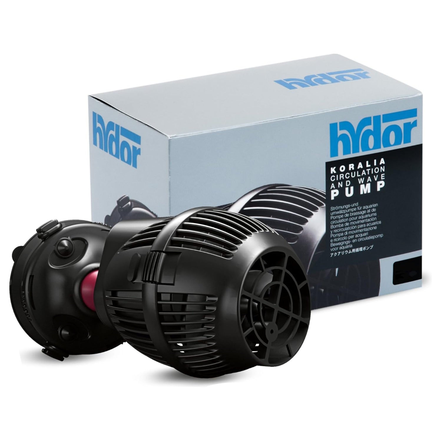 Hydor Koralia Evolution 550 aquarium circulation pump by Ferplast, showing compact design and water flow outlet.