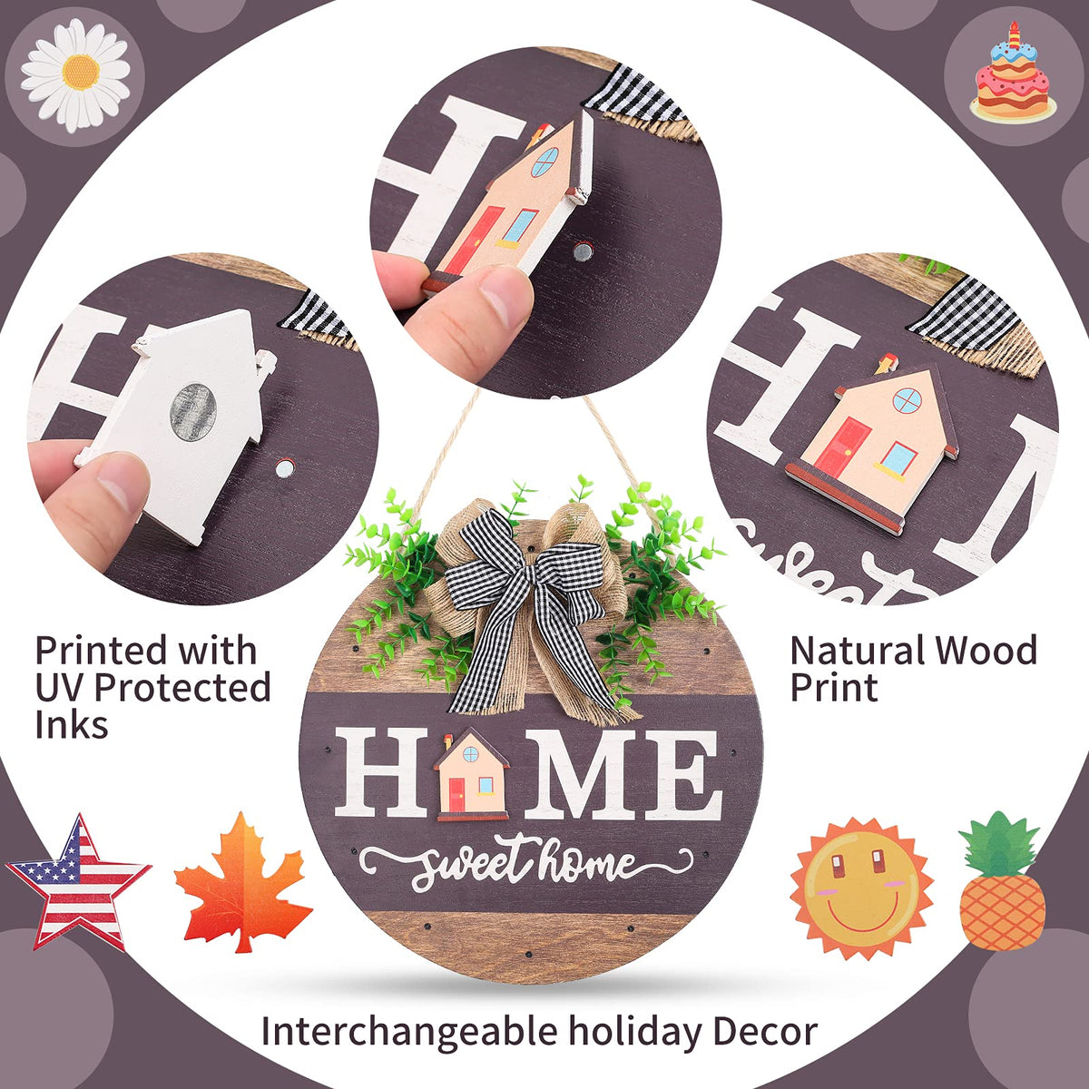 Interchangeable Welcome Sign for Front Door with 14 - HOMCDALY Official Imagery - 6