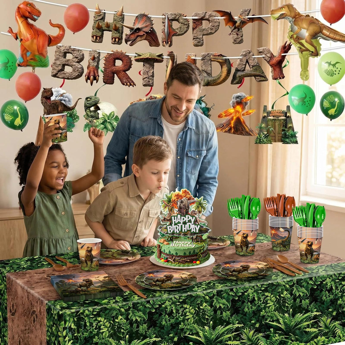 208pcs Dinosaur Birthday Decorations Plates Napkins Party - JVORFDG Official Imagery - 6