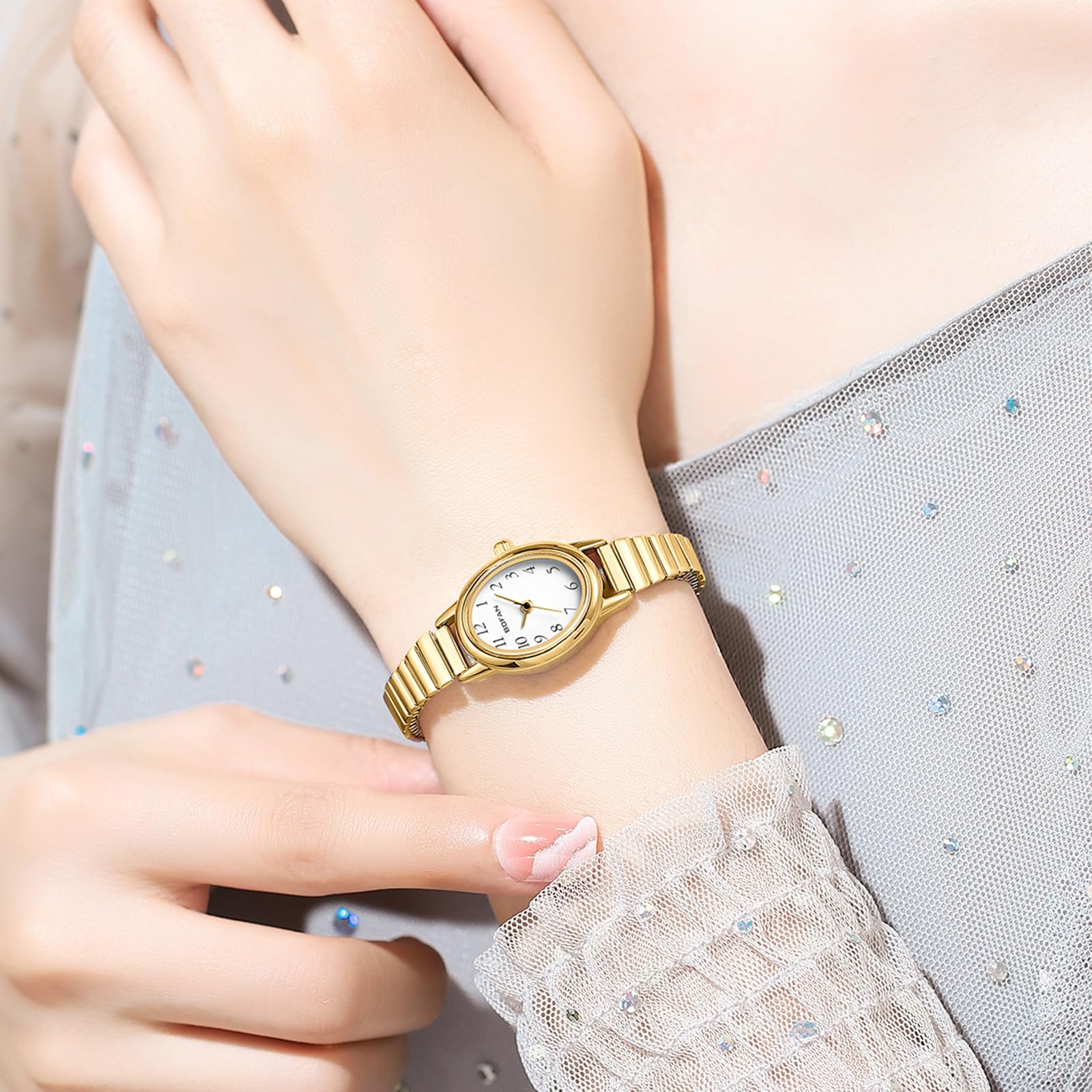 BOFAN Small Gold Watch Women Quartz Steel Band 6.1–6.9in