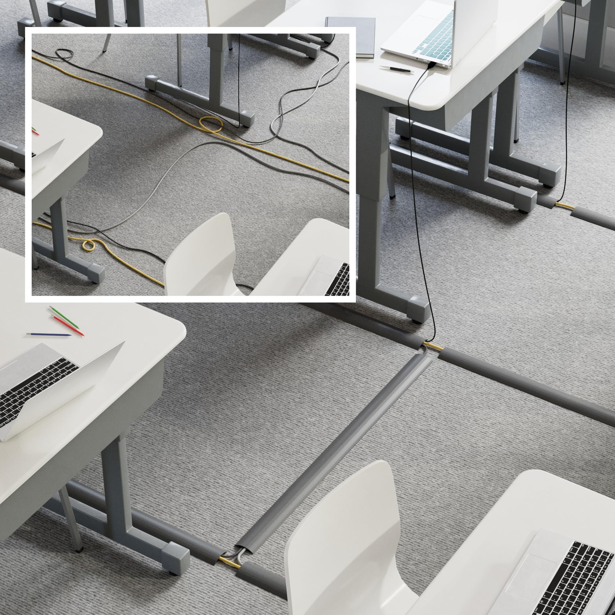 Gray D-Line cable protector cover with 1 channel, 6 ft length, 1/2 inch height, and 2-3/8 inch width for cord management.