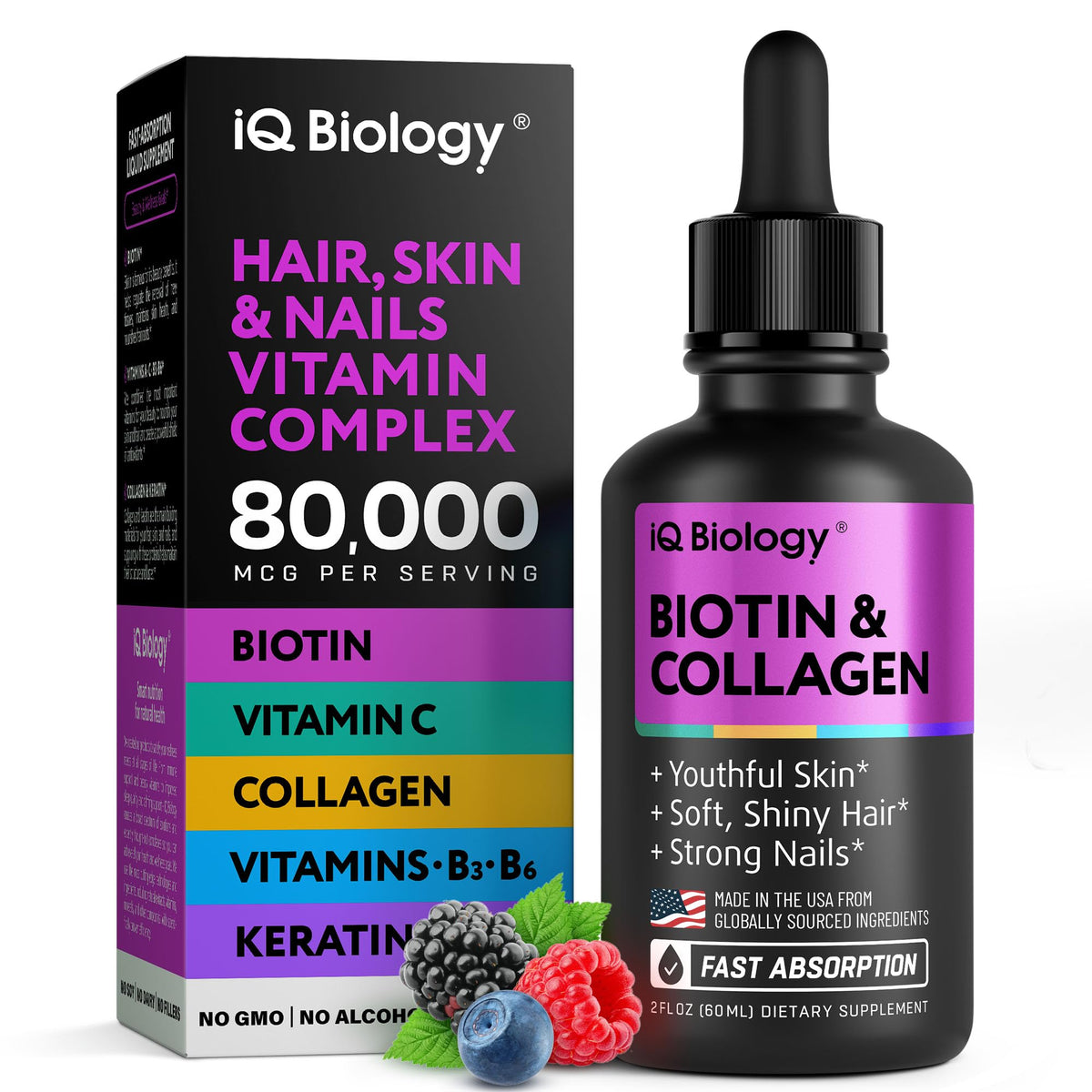 Liquid Biotin for Hair Growth Support - IQ BIOLOGY Official Imagery - 1