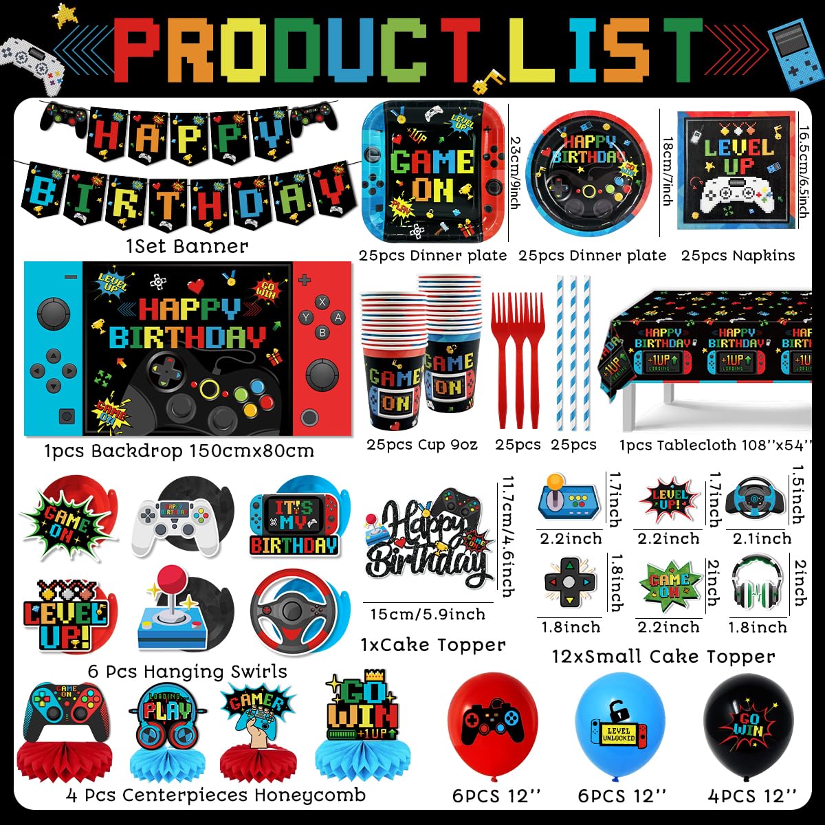 Gamer Birthday Party Decorations 206PCS Video Game Birthday - suonengongyi Official Imagery - 4