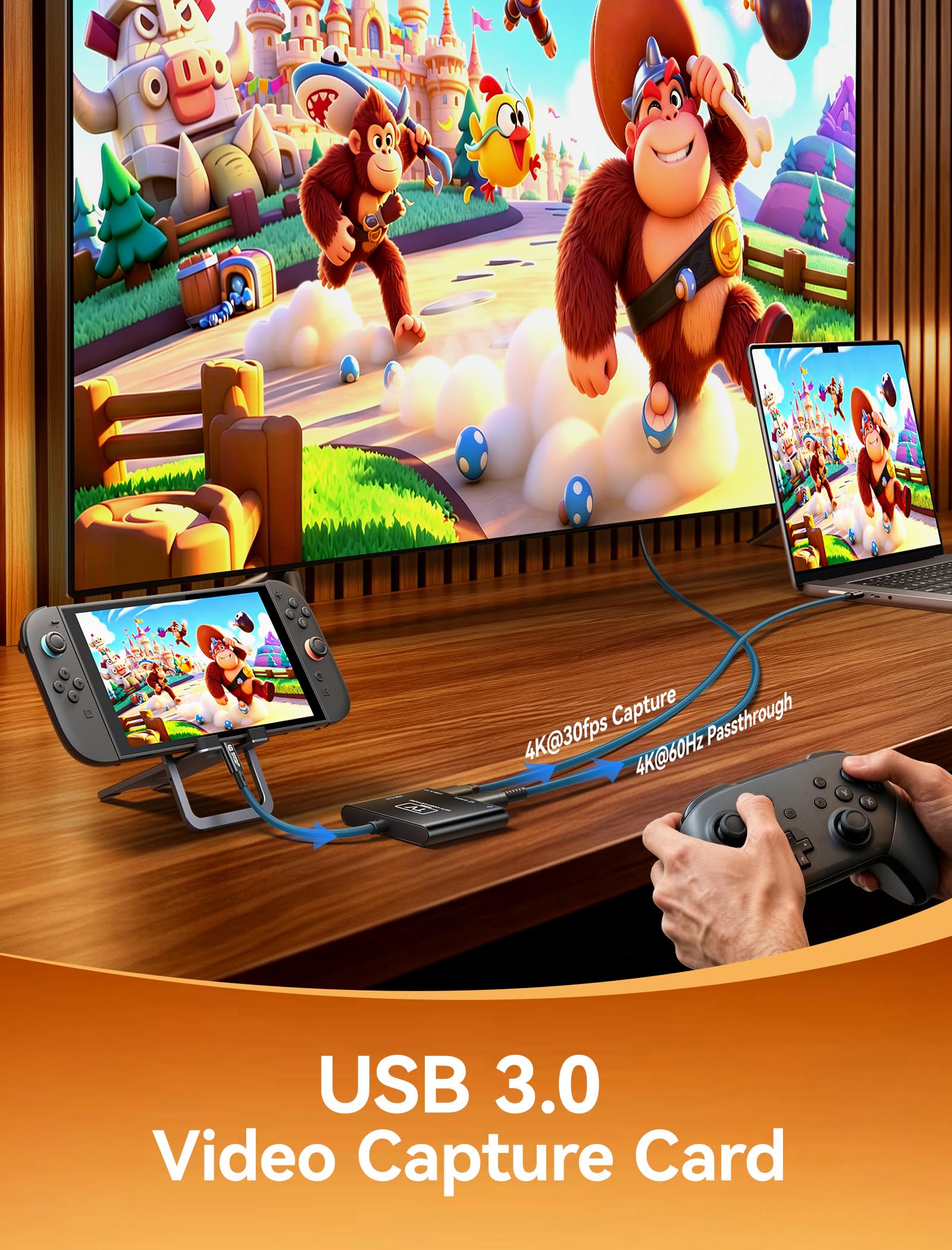 JSAUX Video Capture Card Intended for Nintendo Switch 2/Steam Deck/ROG Ally