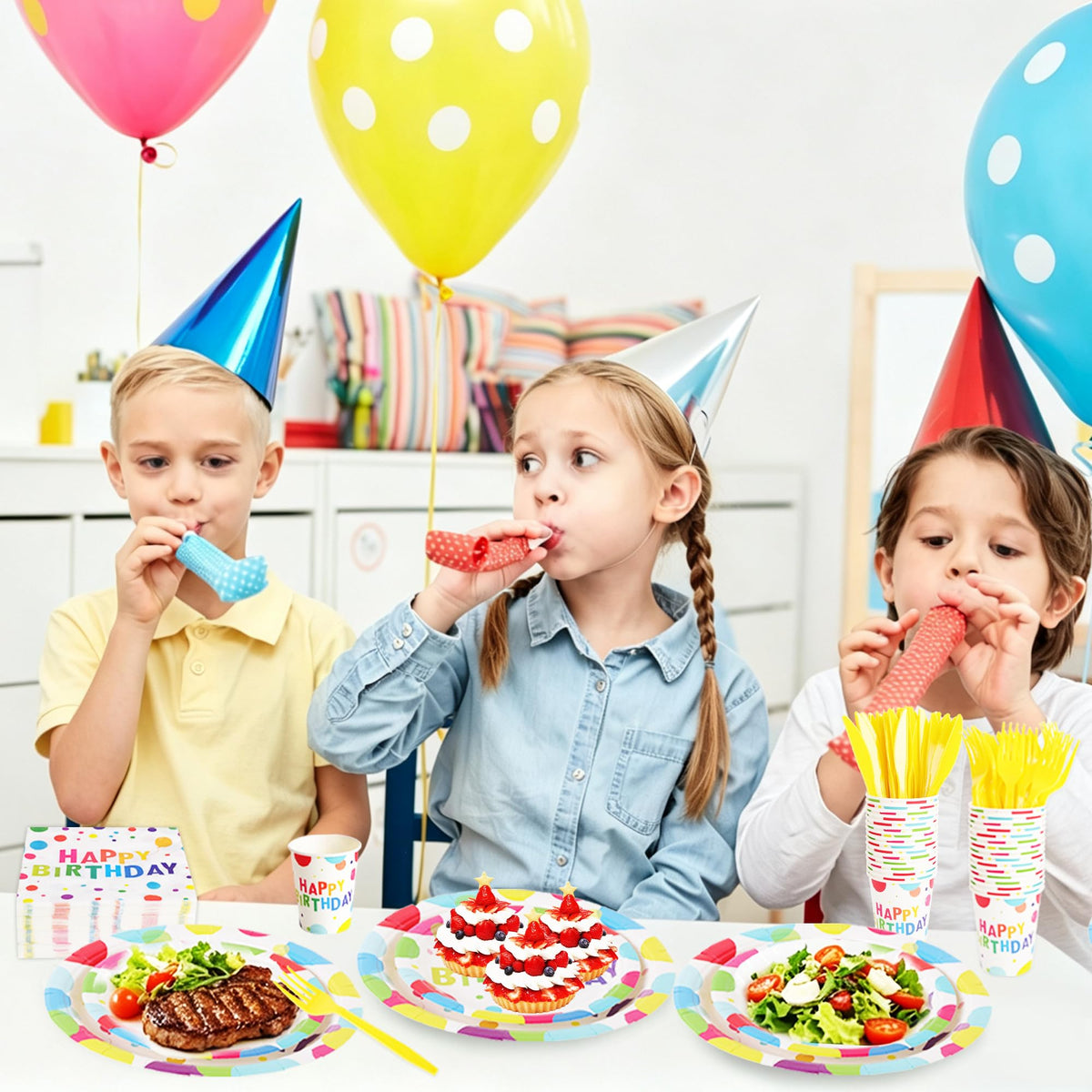 400 Pcs Disposable Birthday Party Tableware Set for 50 - COSINIA Official Imagery - 5