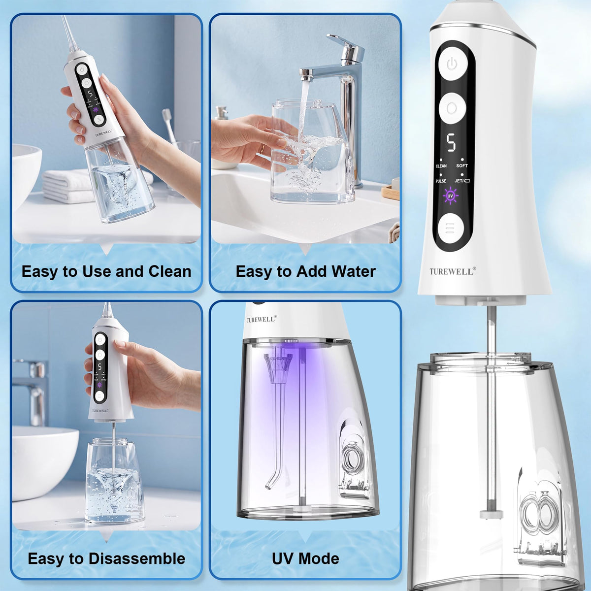 TUREWELL Water Flosser with UV Mode Portable Oral Irrigator - TUREWELL Official Imagery - 8