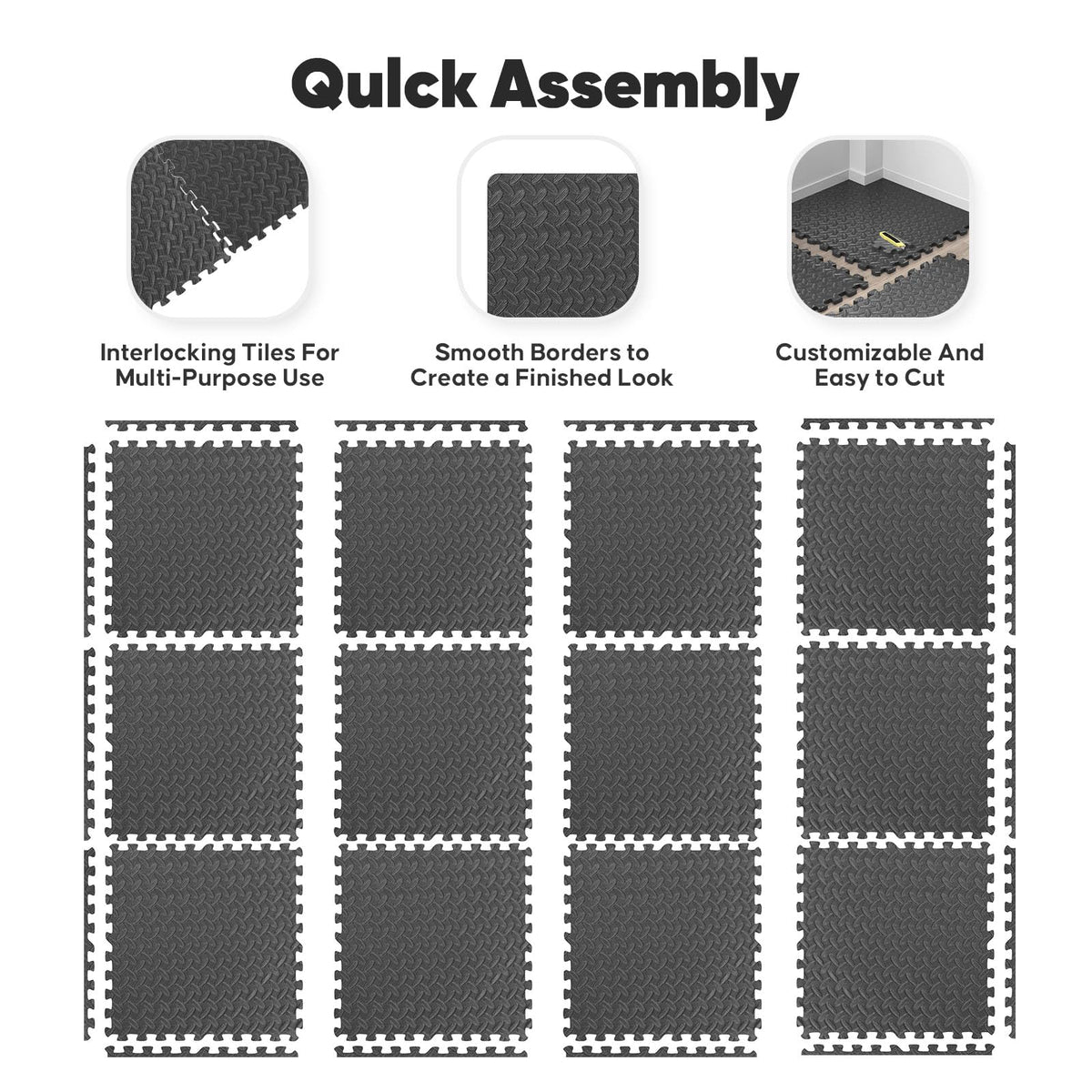 12 Pack 48 sqft Home Gym Mat Puzzle Exercise Mat EVA - Nazhura Official Imagery - 7