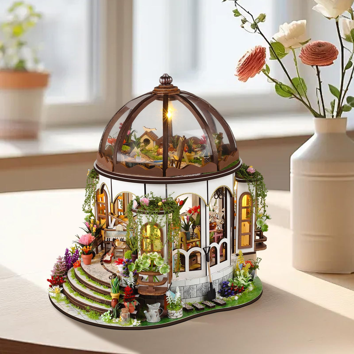 Flower Dollhouse Kit DIY Miniature House Kit LED Lights for - Foyucool Official Imagery - 3