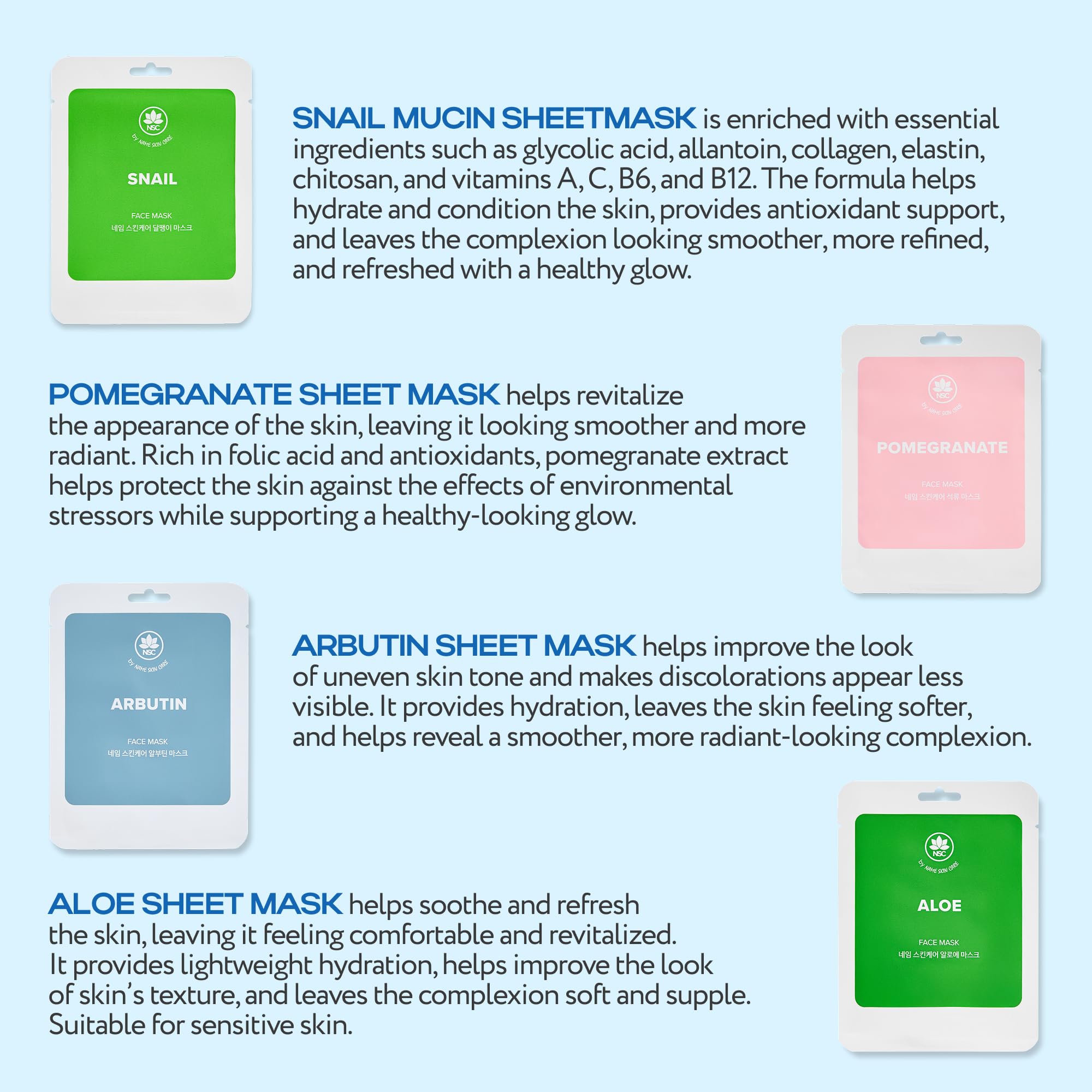 Name Skin Care Korean Cloth Sheet Face Mask Set of 30 - NSC
