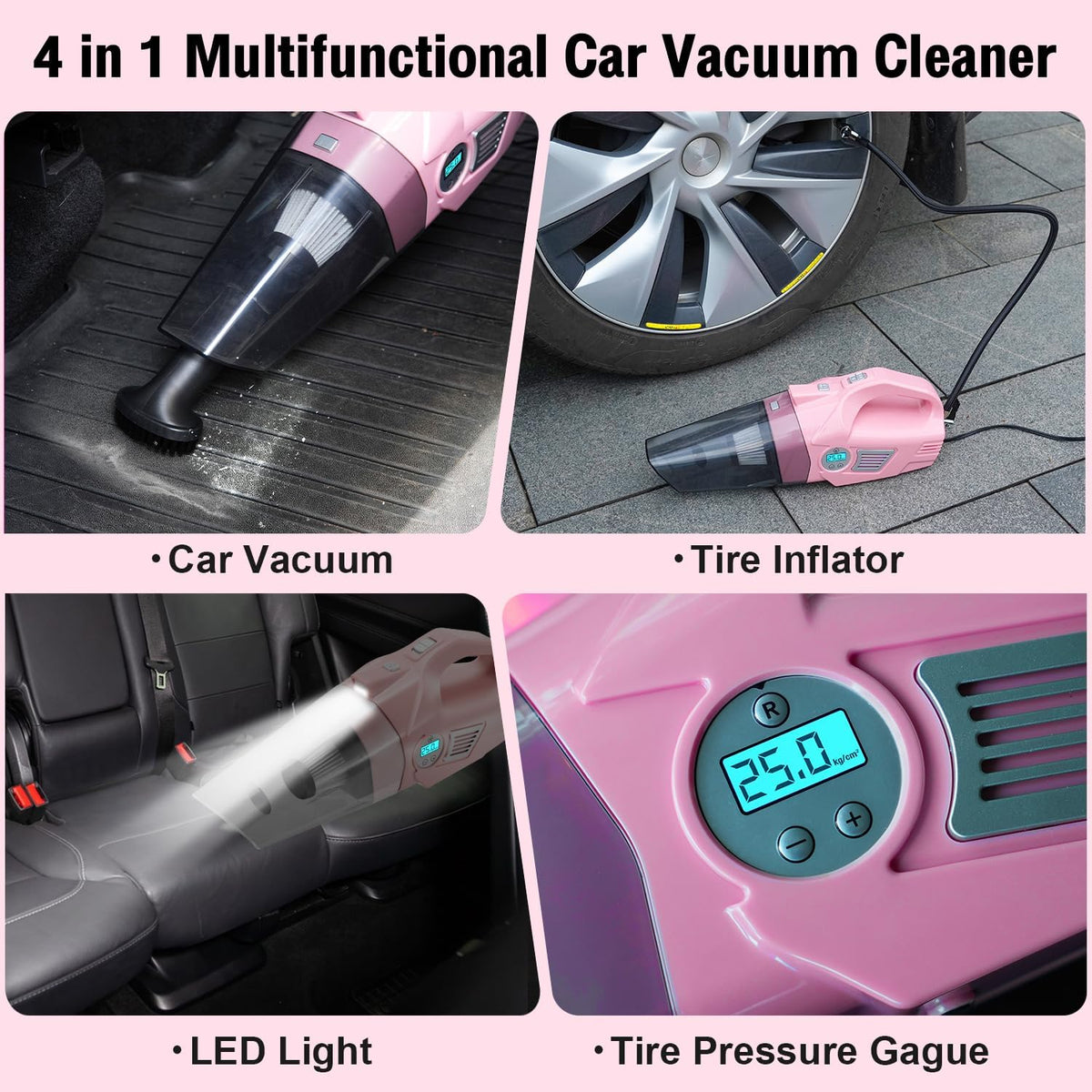 Pink Car Cleaning Kit 25Pcs Detailing Kit Interior with 4 in - vioview Official Imagery - 3