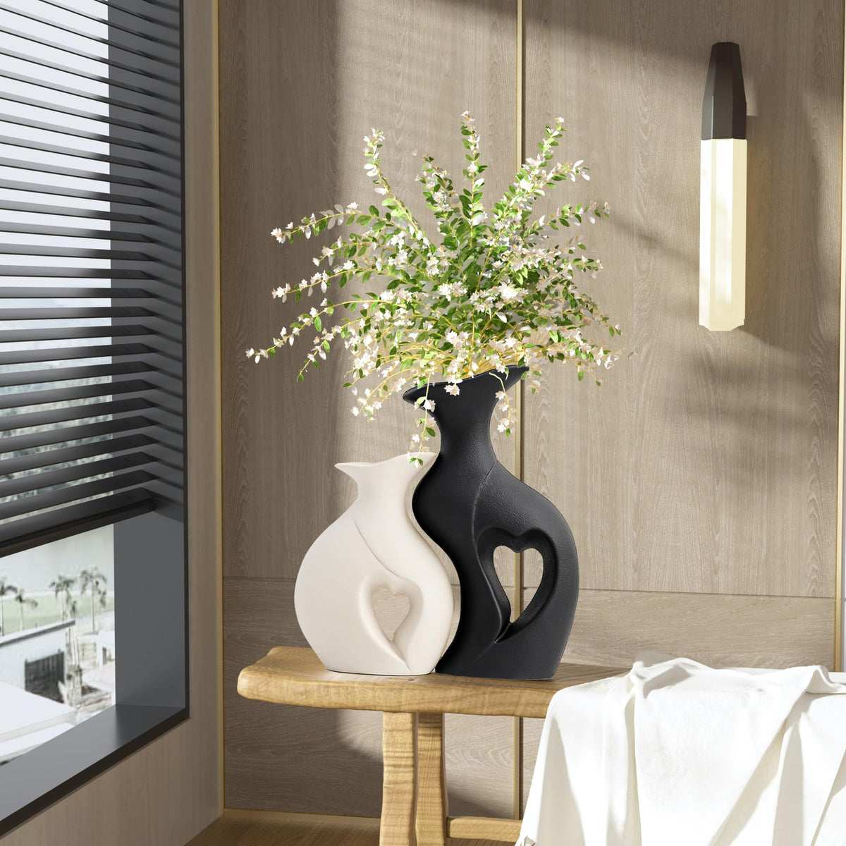Black and White Vases Home Decor Heart Shape Ceramic Vase - KKgoubz Official Imagery - 5