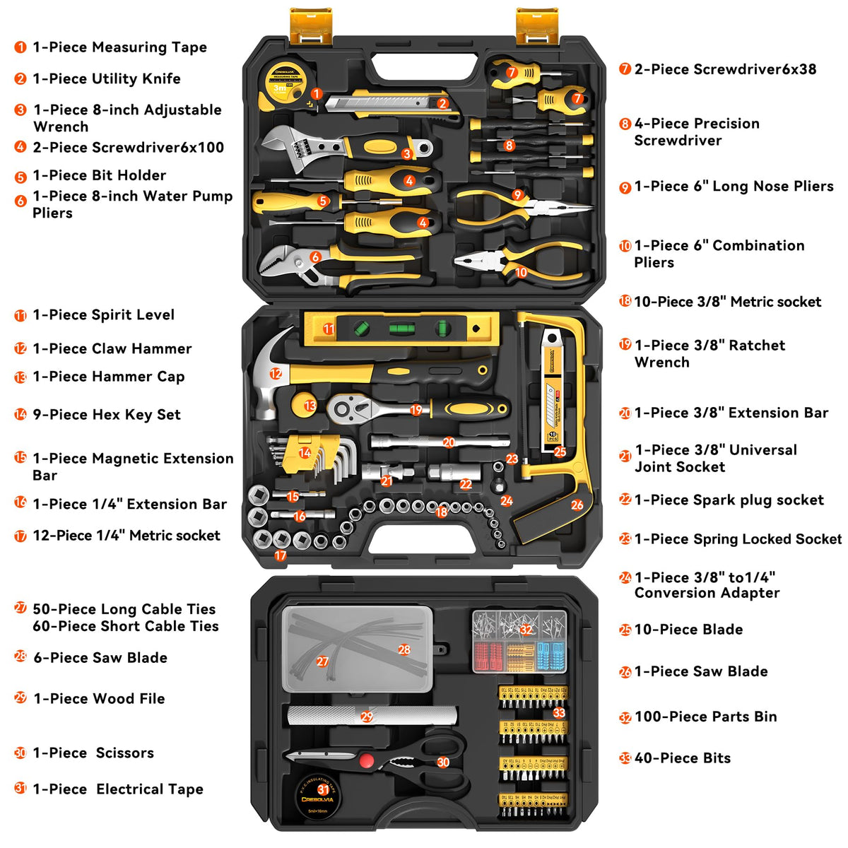 328 Piece Tool Kit for Home Hand Repair Tool Set Toolbox - CRESOLVIA Official Imagery - 4