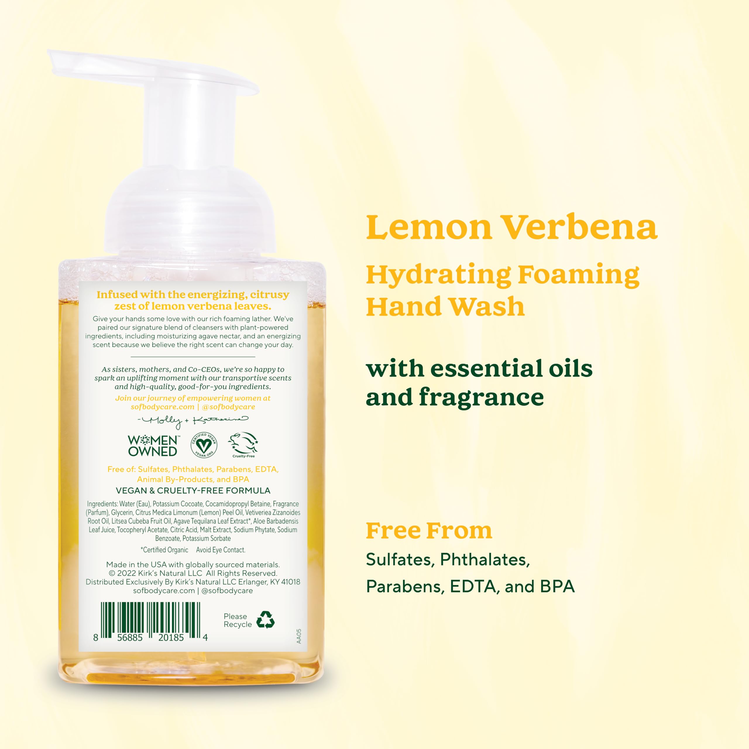 SoF Lemon Verbena Foaming Hand Wash, 3 Pack, Agave & Coconut Oil