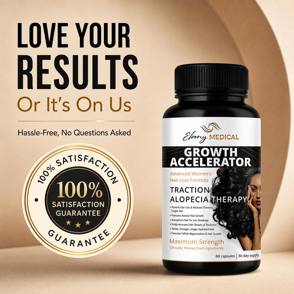 Ebony Medical Hair Growth Supplement Women Keratin Vitamins - Natural Curves Official Imagery - 7