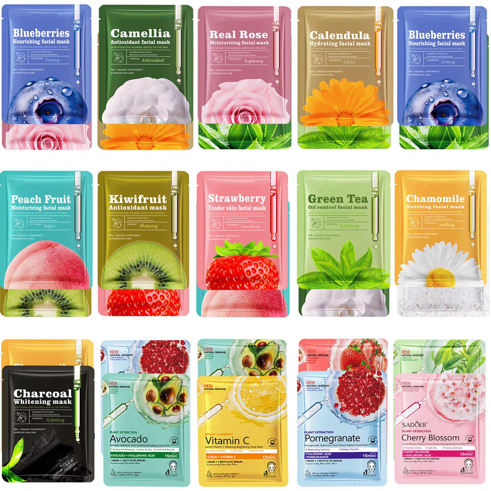 Beauty Bar 30 Pack Fruits and Plants Face Masks Skincare for - Beauty Bar