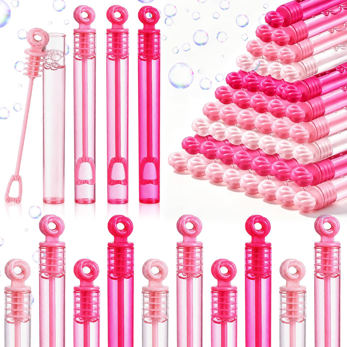 Lunmon 120 Pcs Pink Mini Bubble Wands Bulk Pink Party Favors - Lunmon Official Imagery - 2