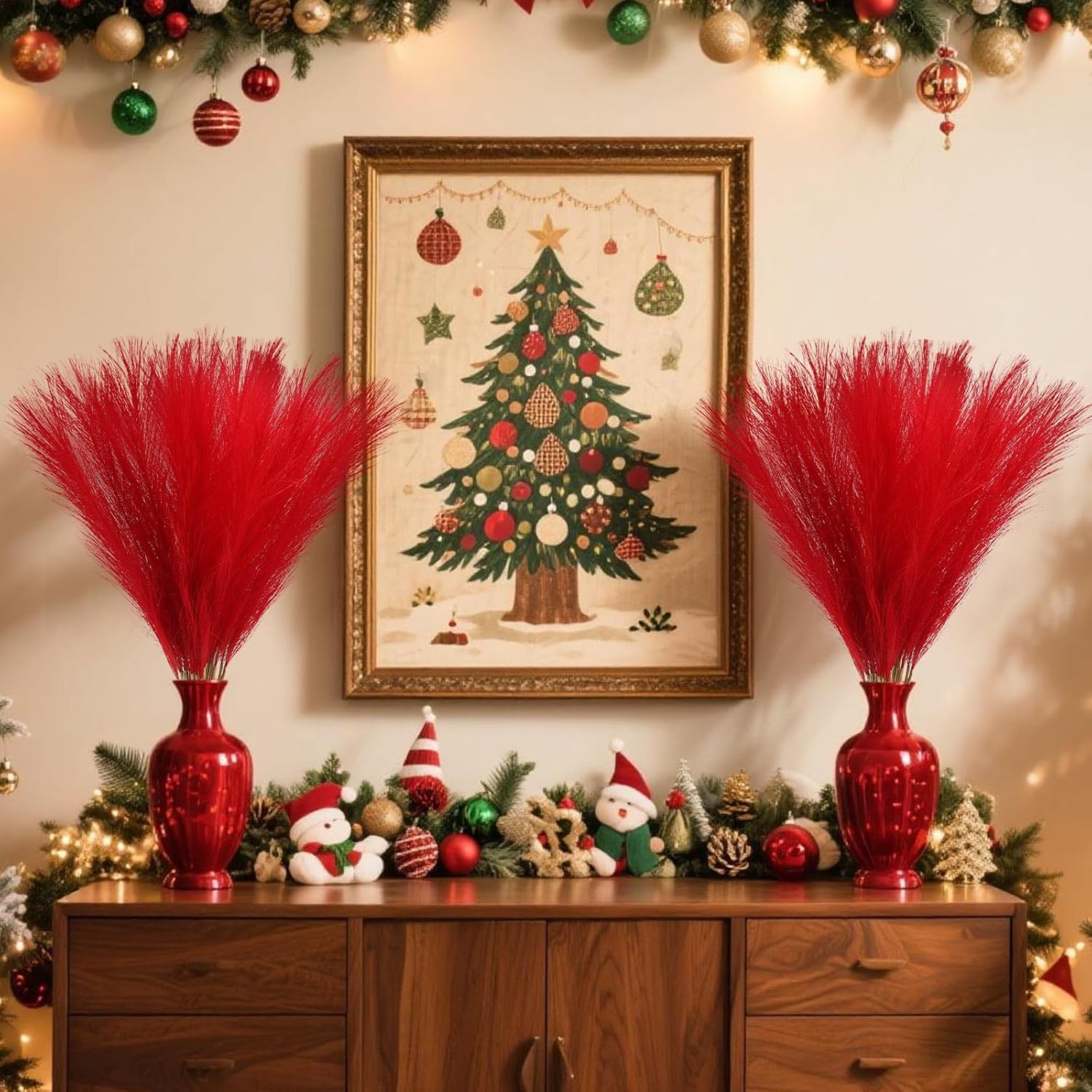 Set of 30 artificial pampas grass stems, 21 inches tall, ideal for vase fillers and home decor by JOLYEAK