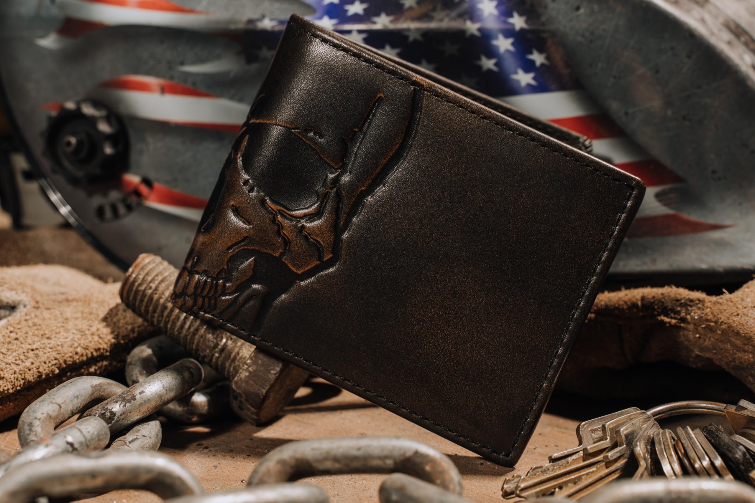 House of Jack Co. Skull Double ID Bifold Wallet for Men, 2 ID Windows