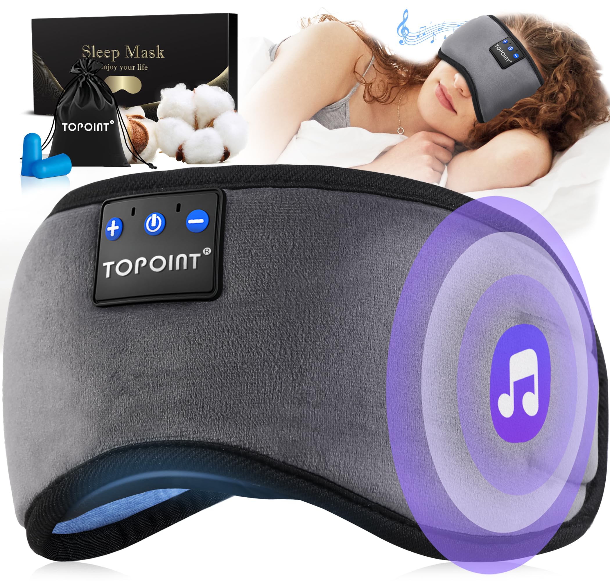 TOPOINT Sleep Mask Headphones Bluetooth 5.2 Wireless, Blackout Ey - TOPOINT Official Product View 10