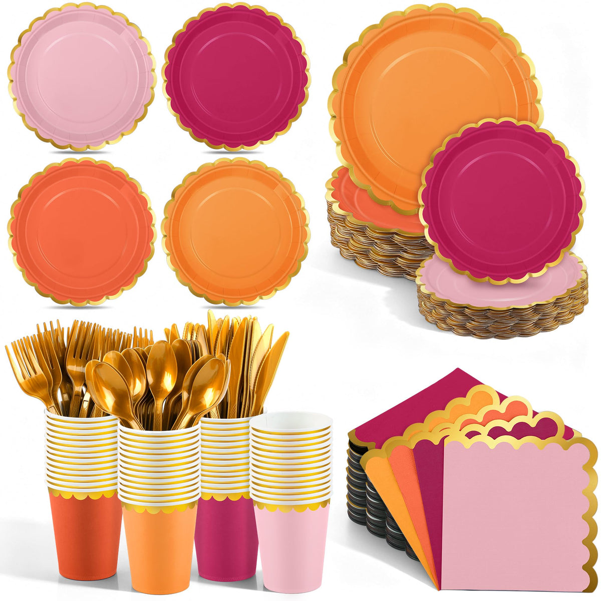 140PCS Pink Orange Disposable Dinnerware Set Serves 20 - Kochorie Official Imagery - 1