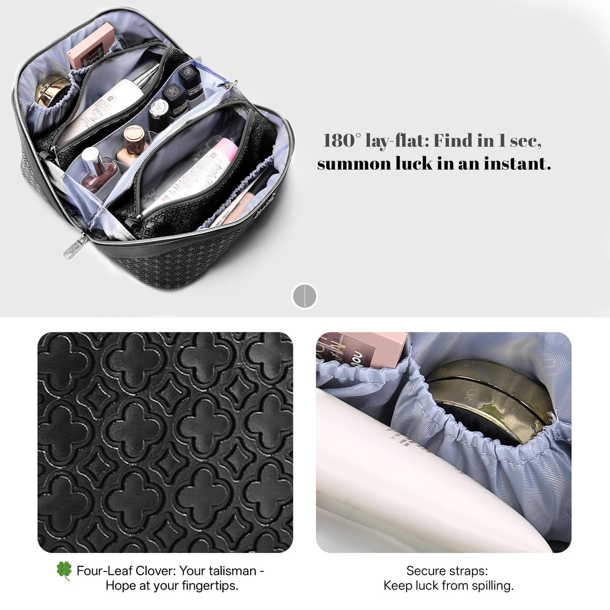 BOYATU Travel Makeup Bag for Women Four Leaf Clover 3 Pcs - BOYATU Official Imagery - 8