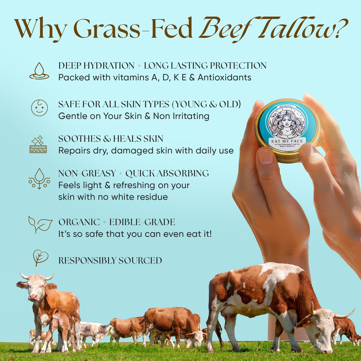 Grass Fed Beef Tallow Moisturizer Clean Skincare That - Eat My Face Official Imagery - 5