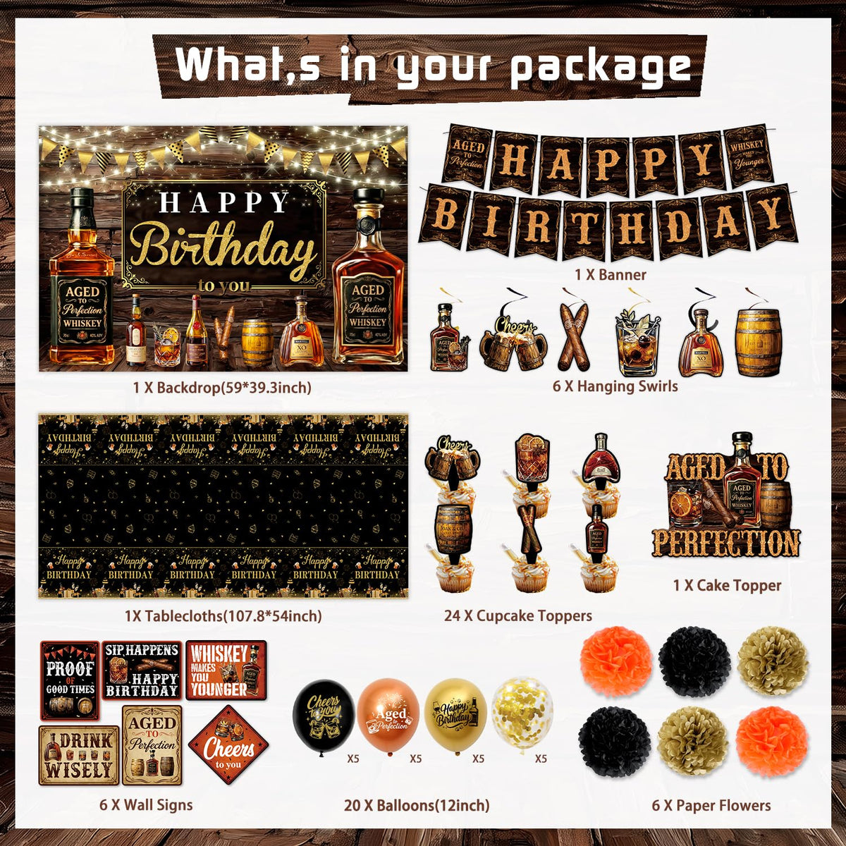 Whiskey Birthday Decorations for Men Aged to Perfection - Mpanwen Official Imagery - 4
