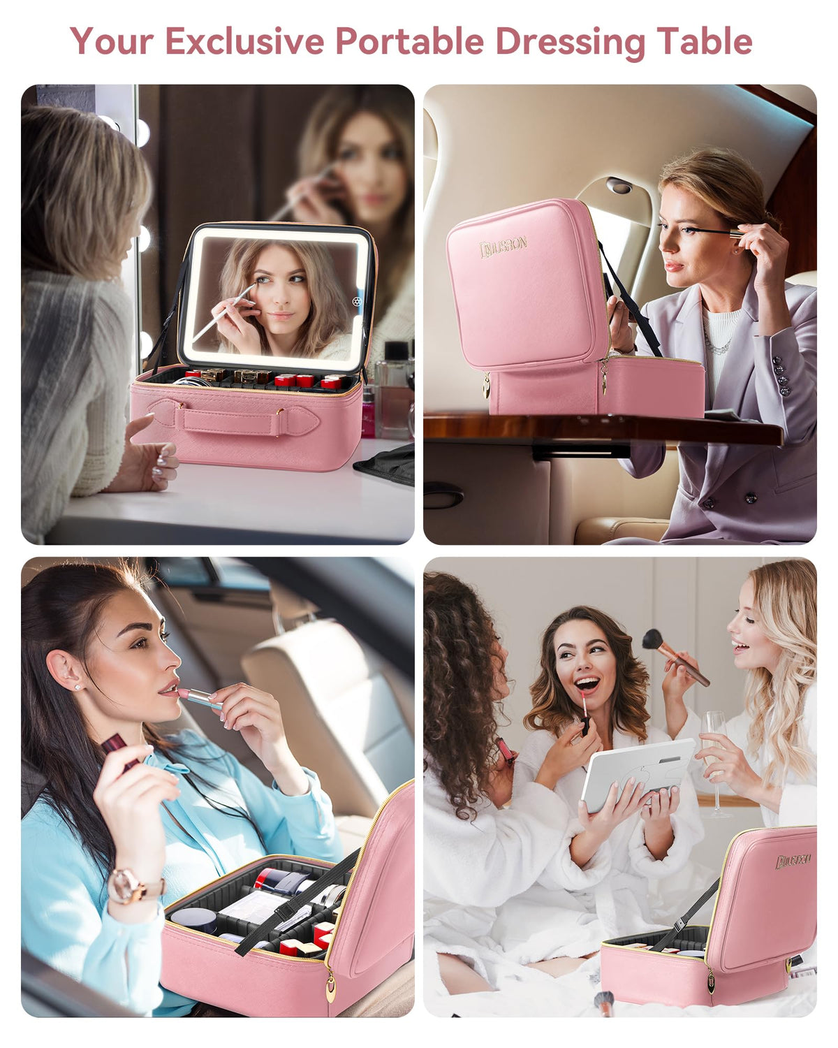 JUSRON Travel Makeup Bag With LED Mirror Train Case with - JUSRON Official Imagery - 7