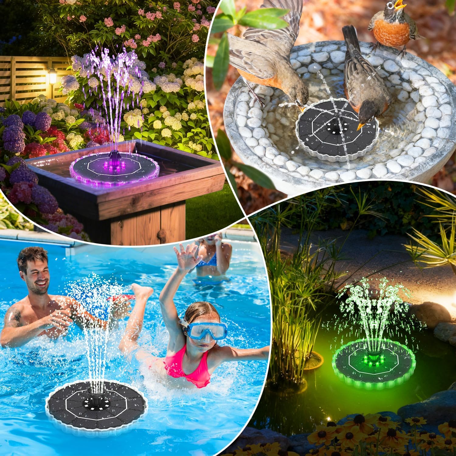 GAIZERL solar fountain with colorful water spray, 3.5W bird bath fountain for garden and outdoor decoration.