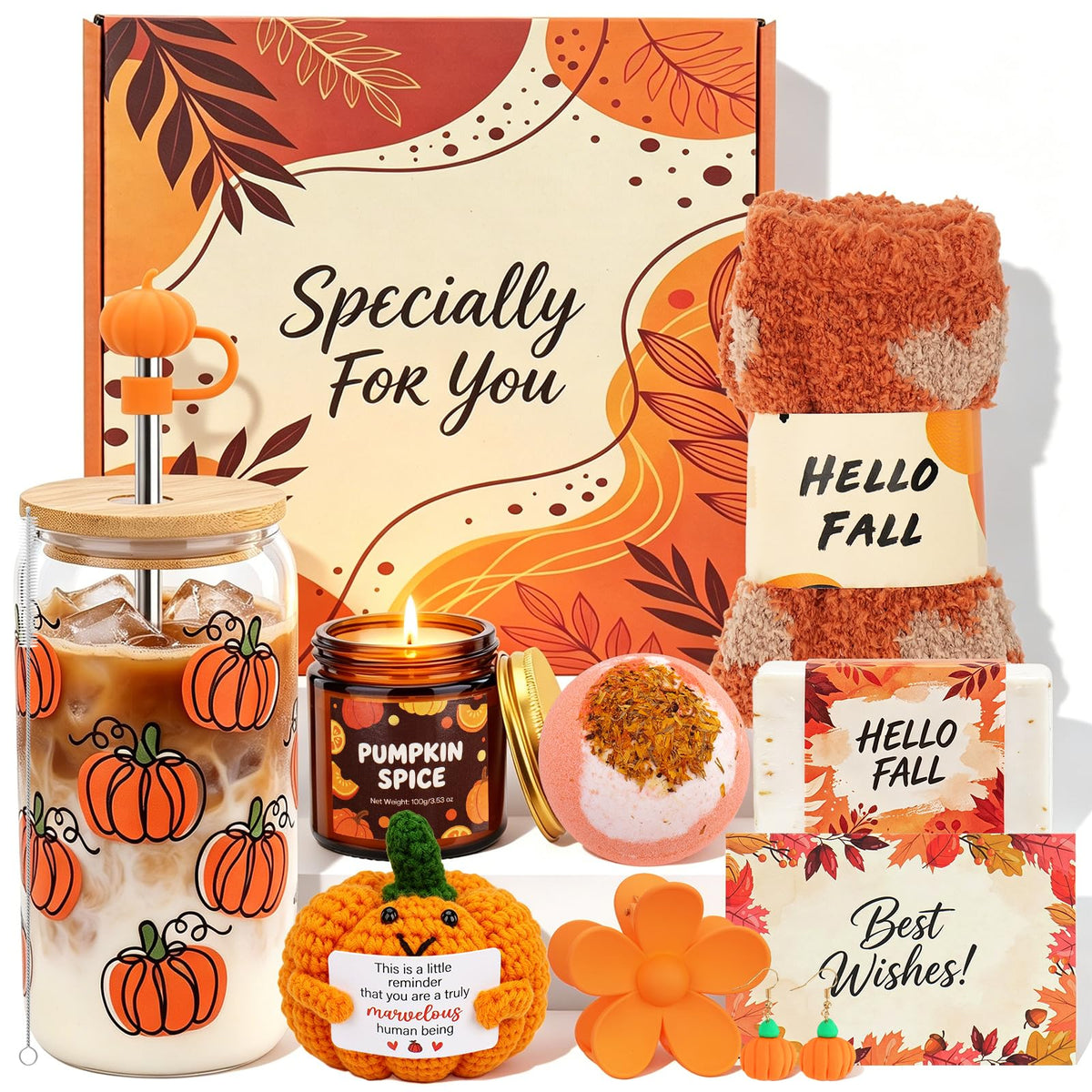 Fall Gifts Baskets for Women Pumpkin Themed Get Well Package - Soyminer Official Imagery - 1