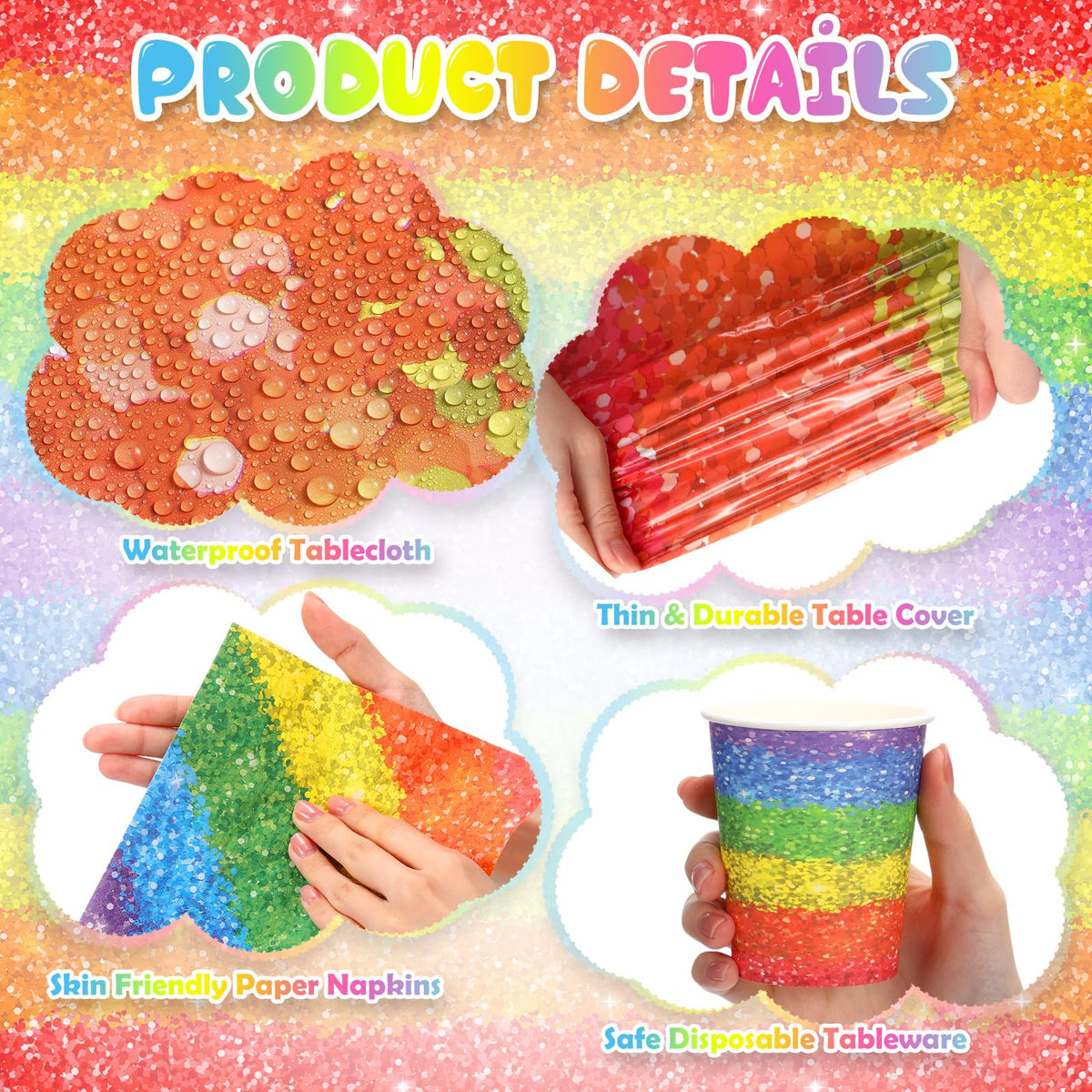 Zhehao 169 Pcs Rainbow Party Supplies Disposable Tablecloth - Zhehao Official Imagery - 4
