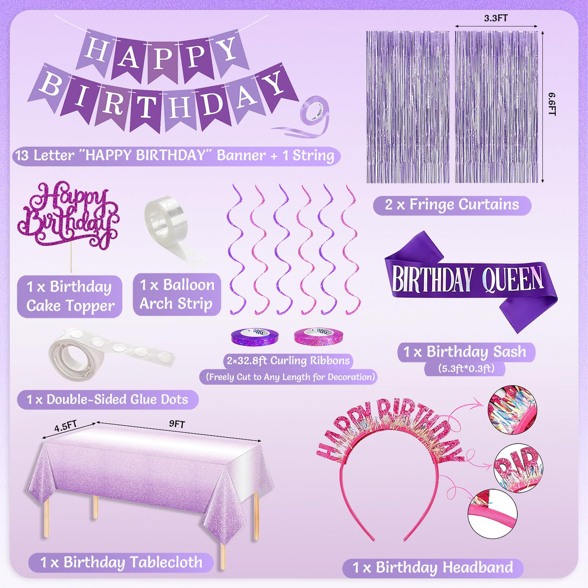 198Pcs Purple Birthday Party Decorations Supplies for Women - JollyScape Official Imagery - 5