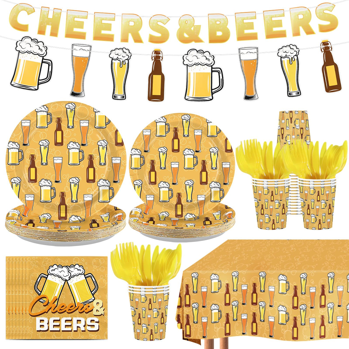 171Pcs Cheers and Beers Party Supplies for Men Serves 24 - Greencian Official Imagery - 1
