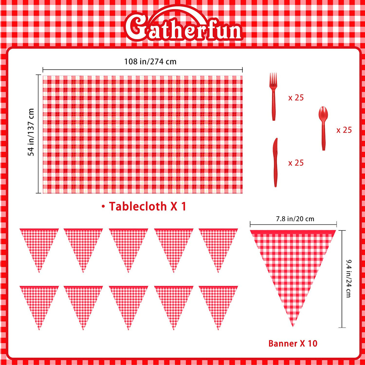 Gatherfun Gingham Red and White Party Supplies Disposable - Gatherfun Official Imagery - 3