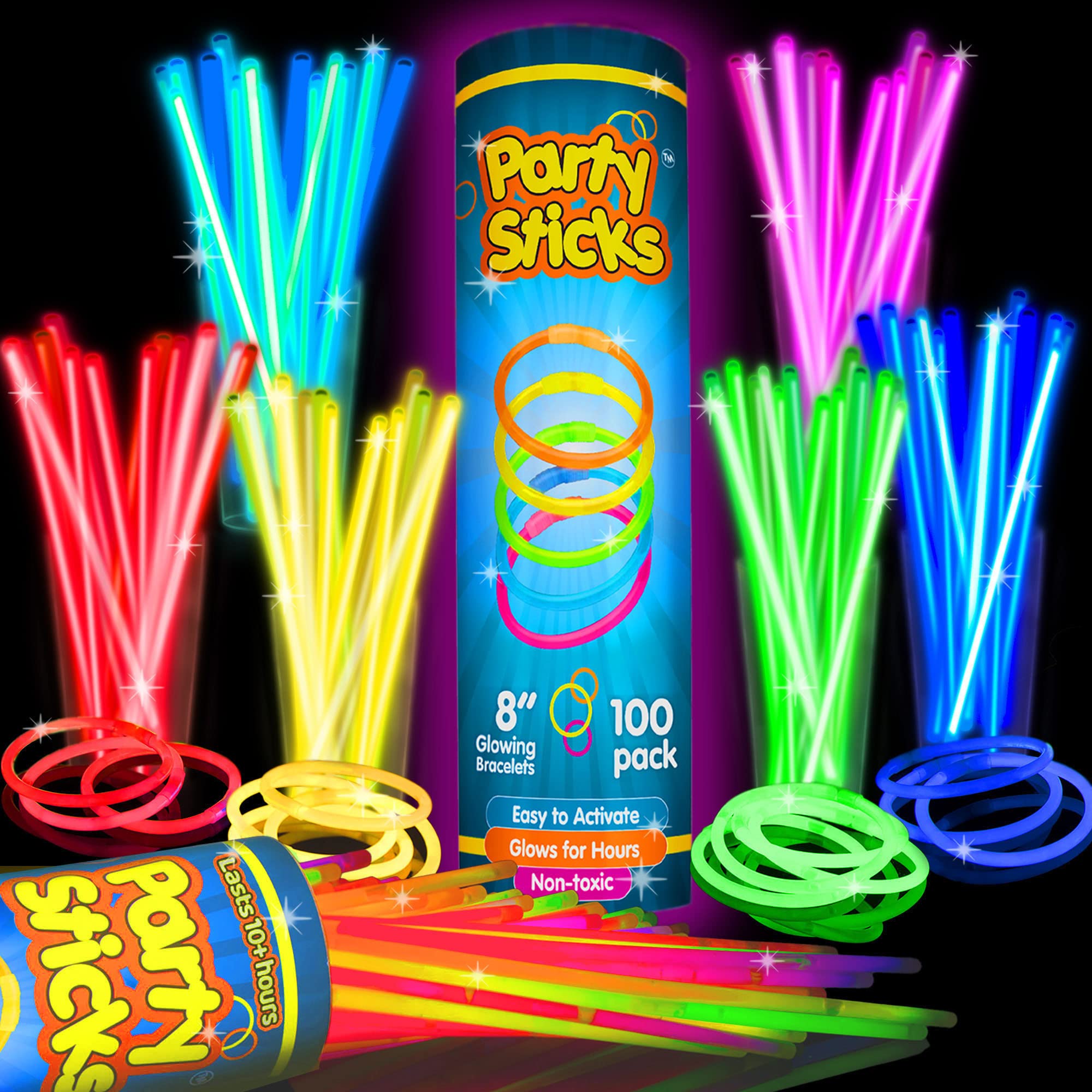 PartySticks Glow Sticks Party Supplies 100pk - 8 Inch Glow in - Product Imagery